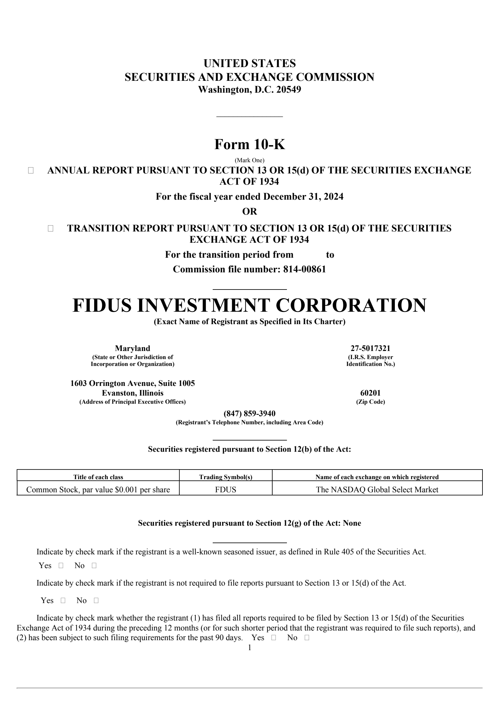 Fidus Investment's Q4 2024 Annual report
