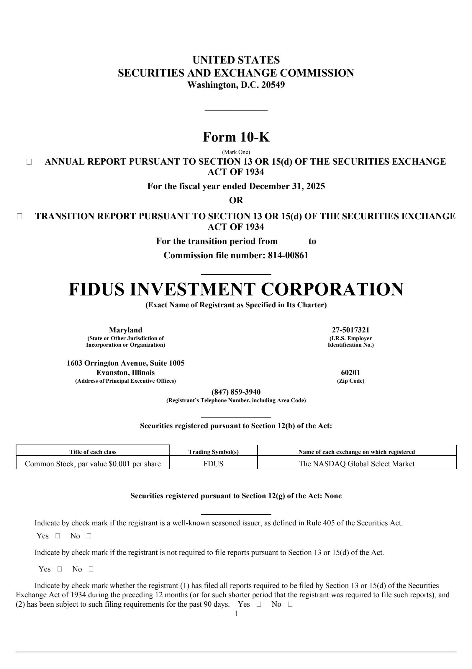 Fidus Investment's Q4 2025 Annual report