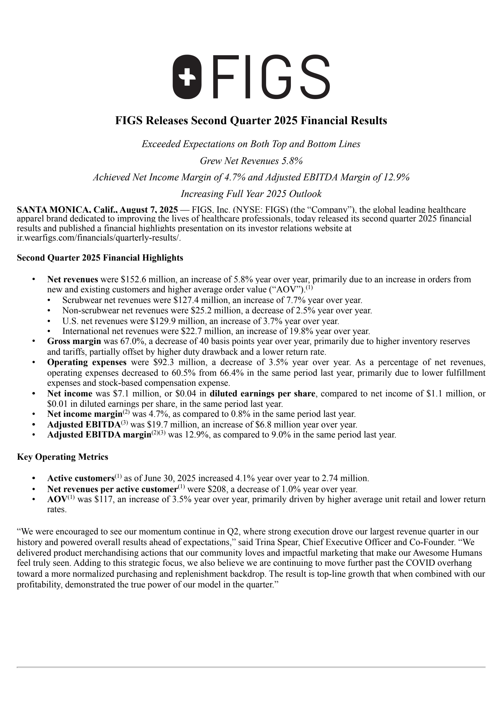 FIGS's Q2 2025 Press Release
