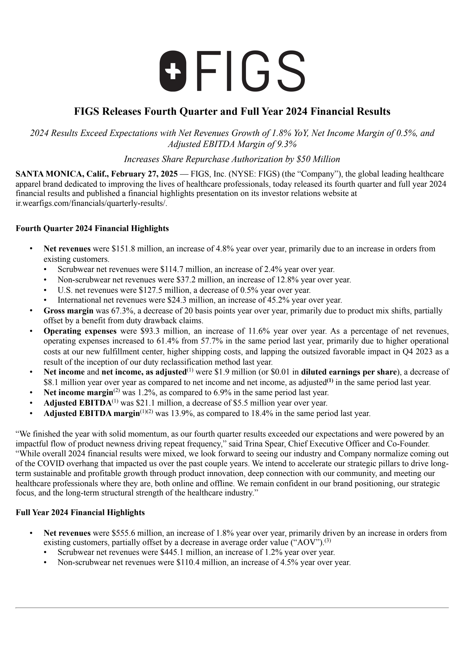 FIGS's Q4 2024 Press Release