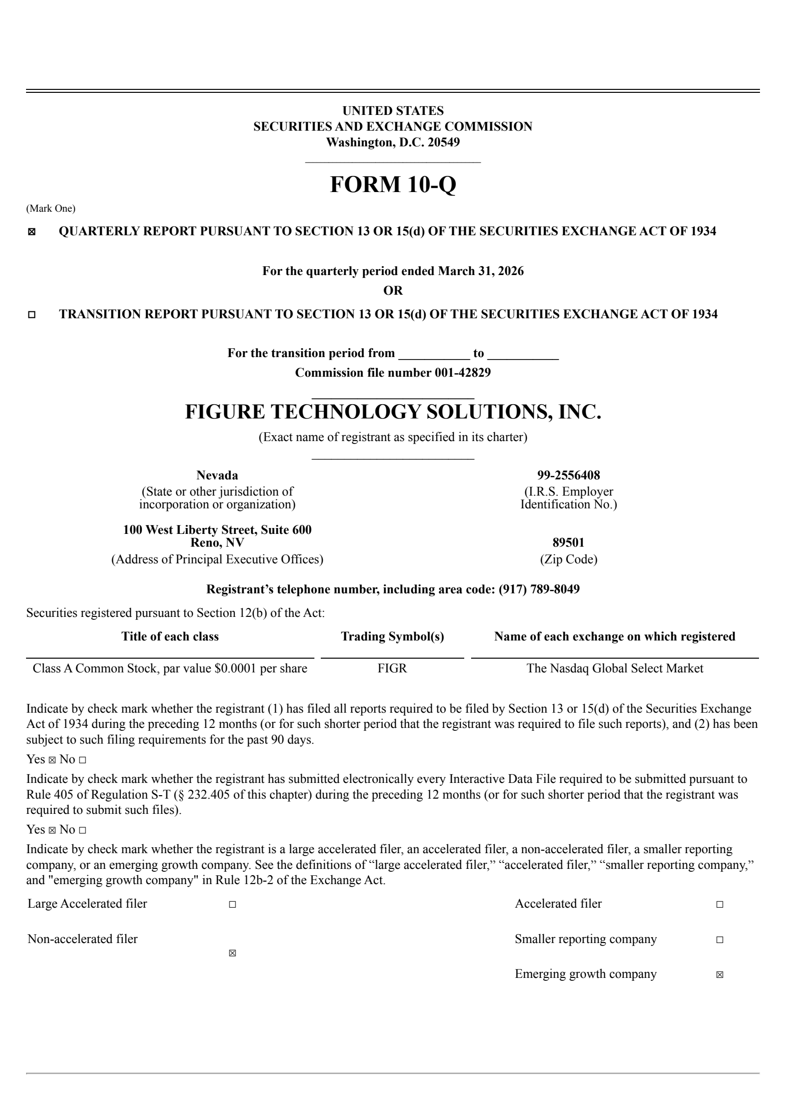 Figure Technology Solutions' Q1 2026 Quarterly report