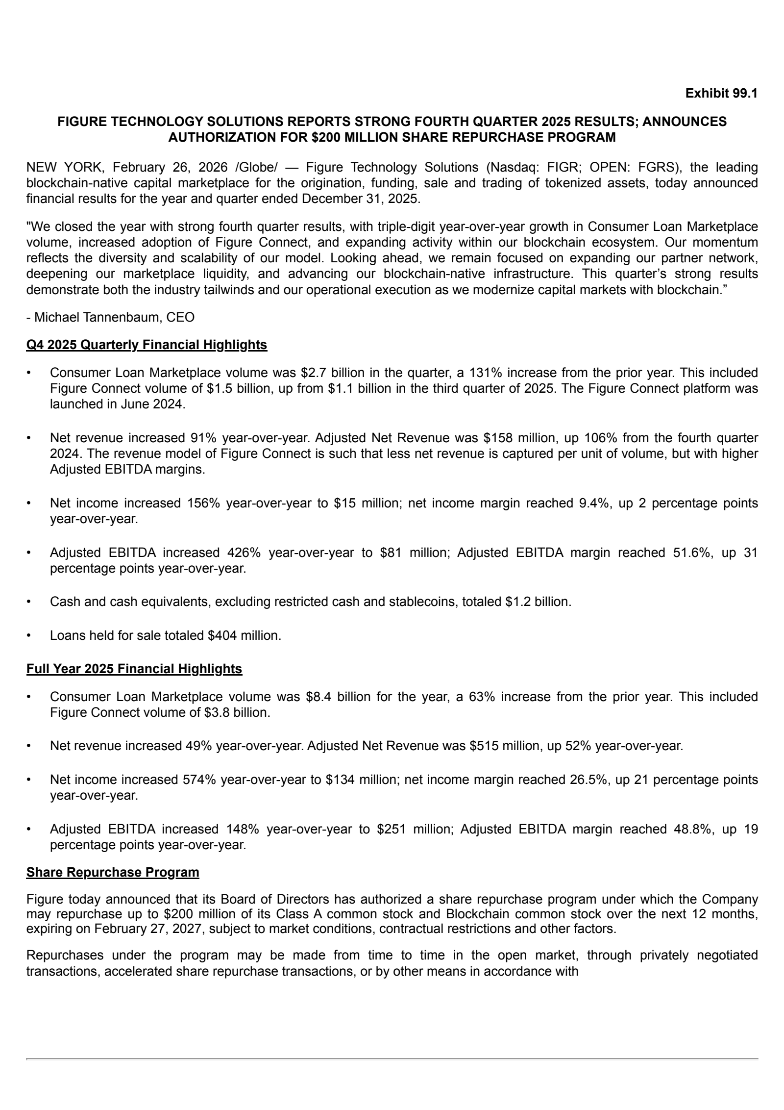 Figure Technology Solutions' Q4 2025 Press Release