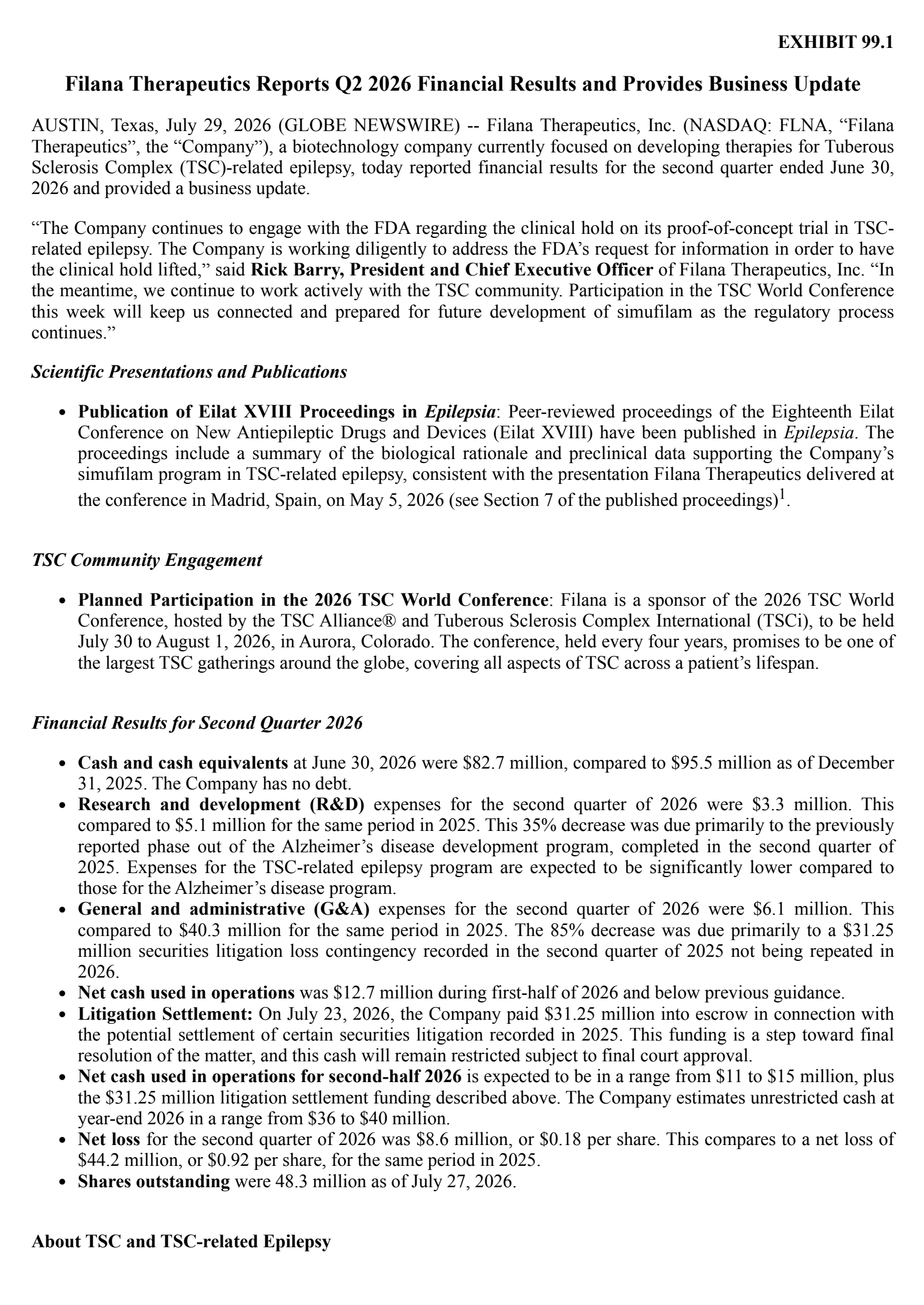 Cassava Sciences' Q2 2026 Press Release