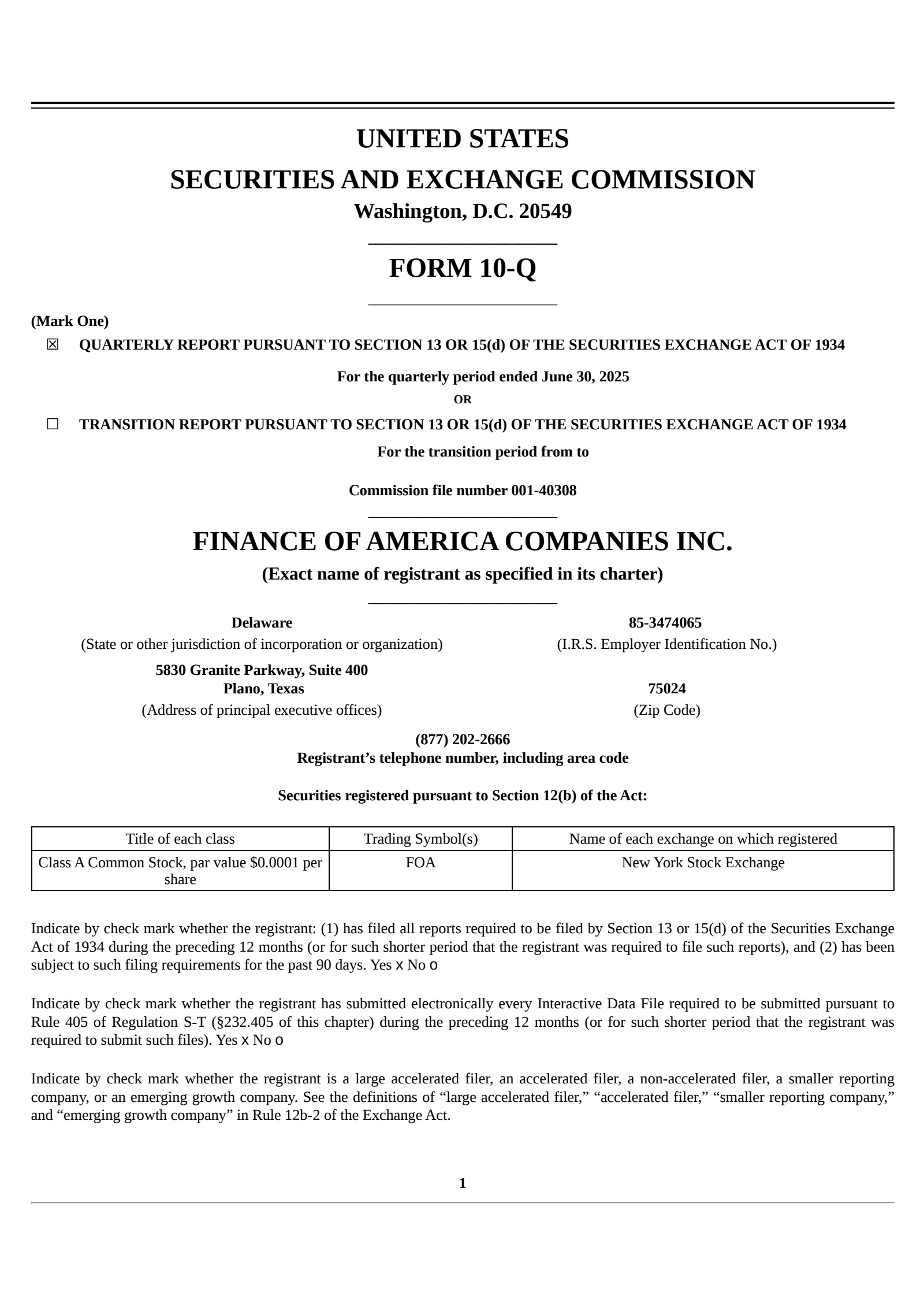Finance of America Companies' Q2 2025 Quarterly report