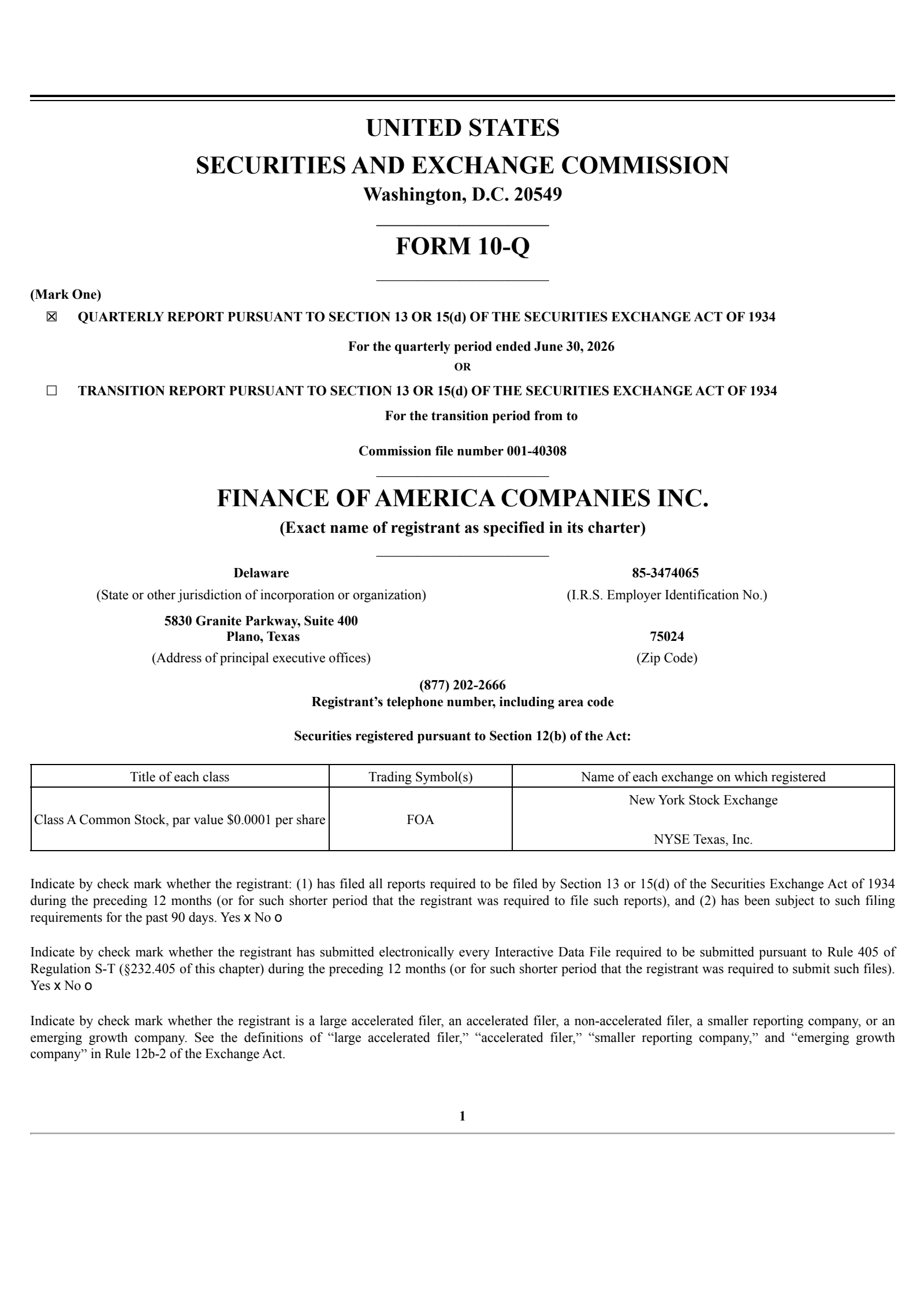 Finance of America Companies' Q2 2026 Quarterly report