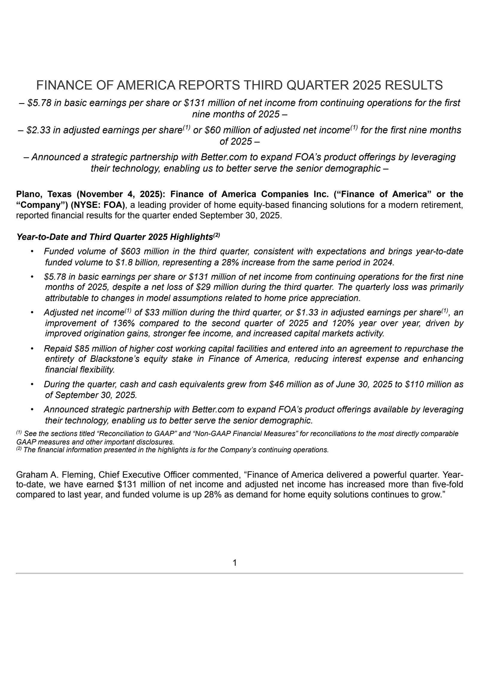 Finance of America Companies' Q3 2025 Earnings Release