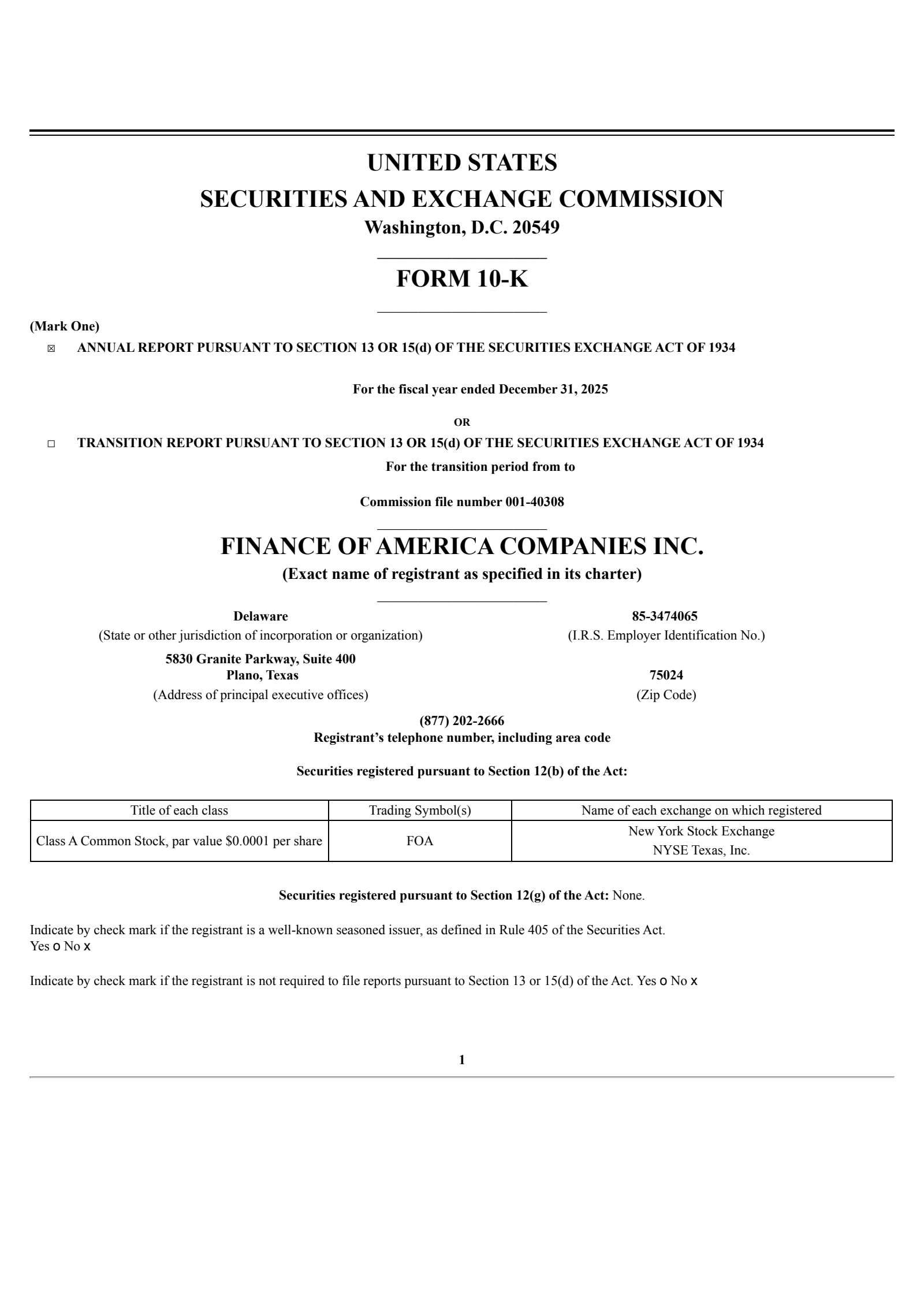 Finance of America Companies' Q4 2025 Annual report