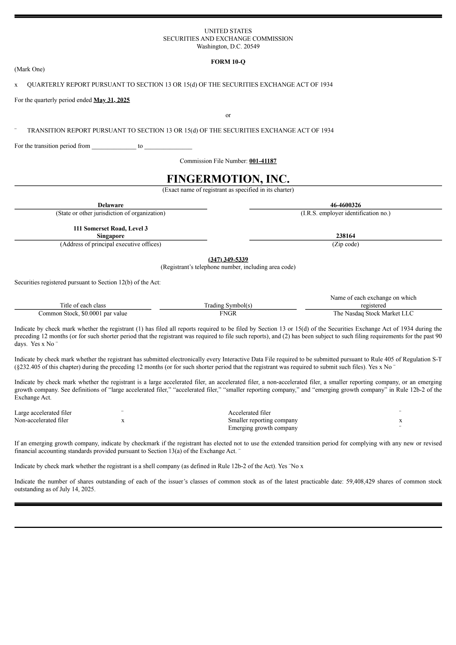 FingerMotion's Q1 2026 Quarterly report