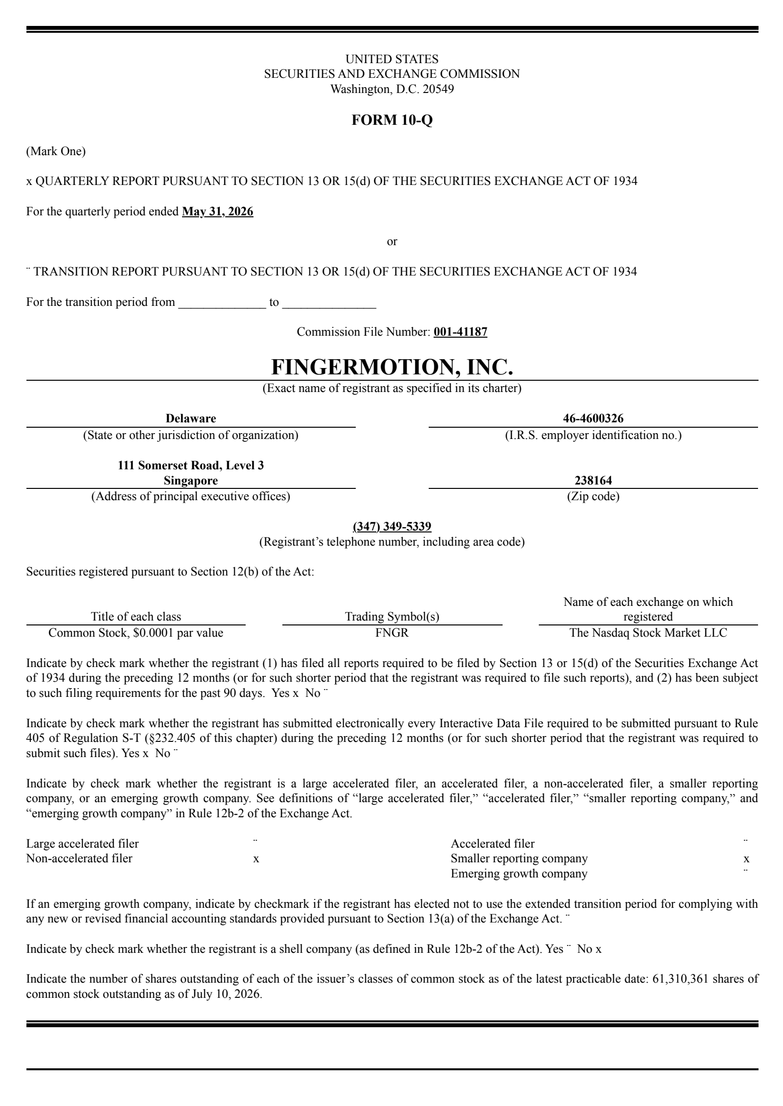 FingerMotion's Q1 2027 Quarterly report