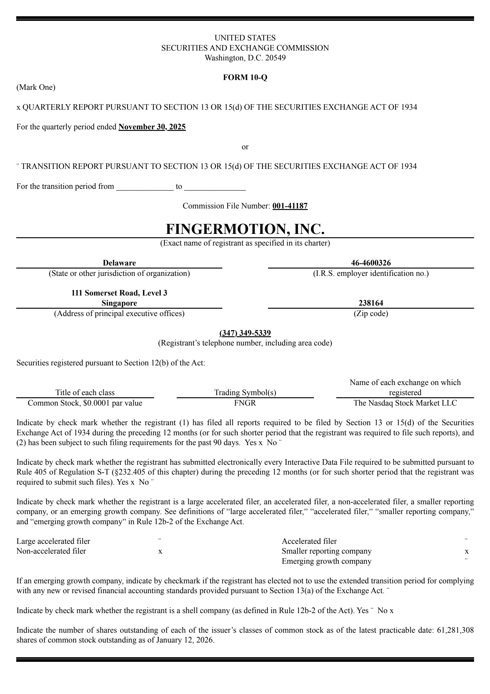 FingerMotion's Q3 2026 Quarterly report