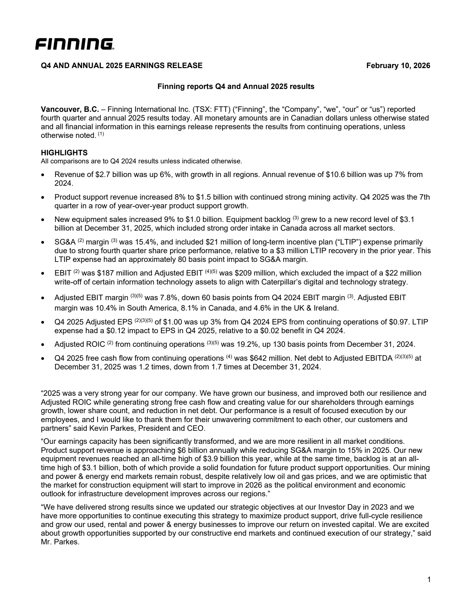 Finning International's Q4 2025 Interim report