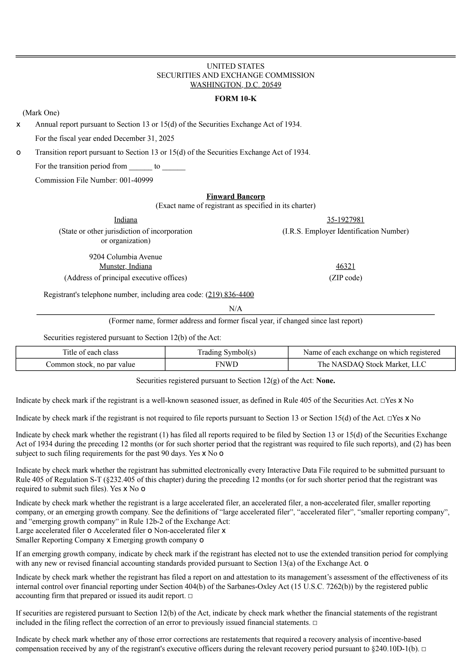 Finward Bancorp's Q4 2025 Annual report