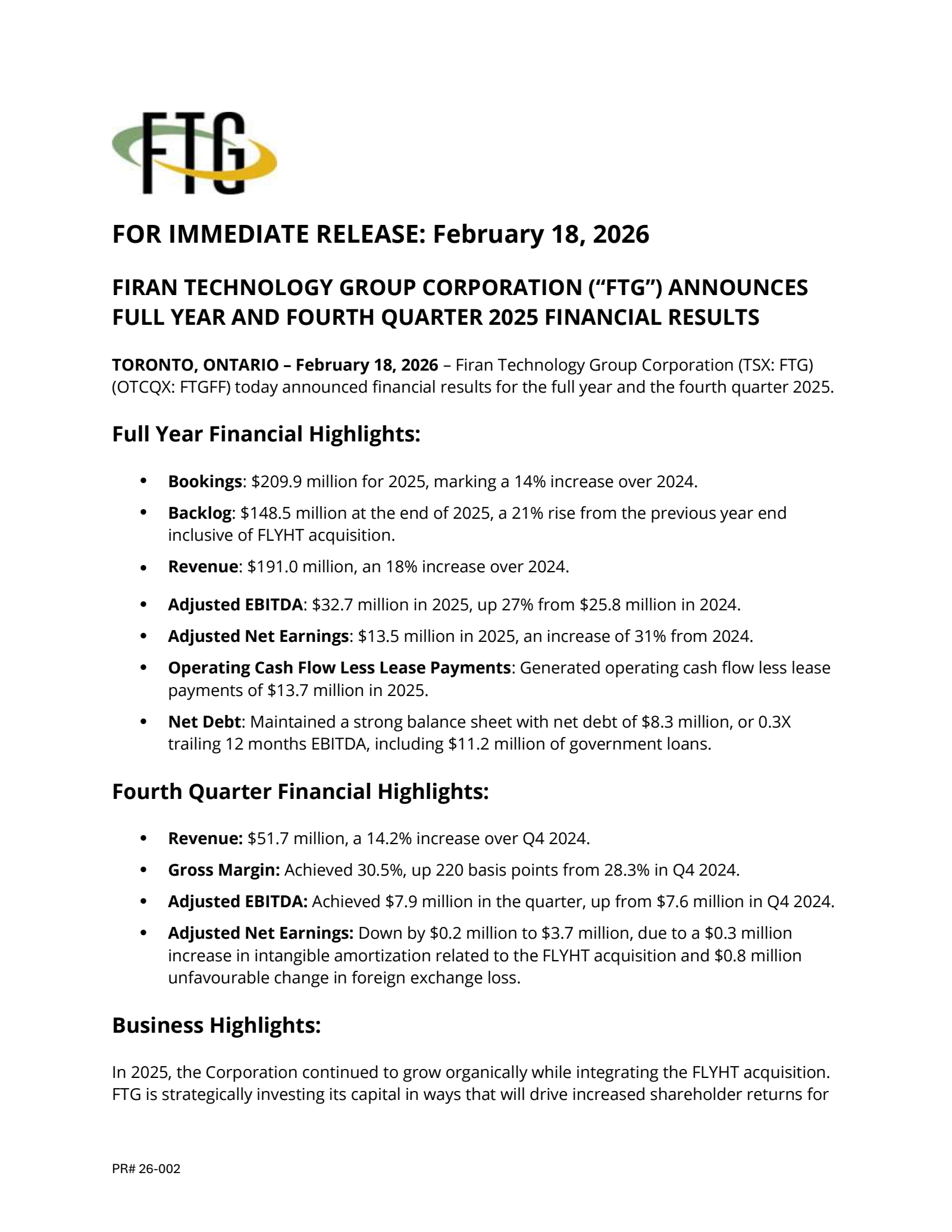 Firan Technology Group's Q4 2025 Press Release
