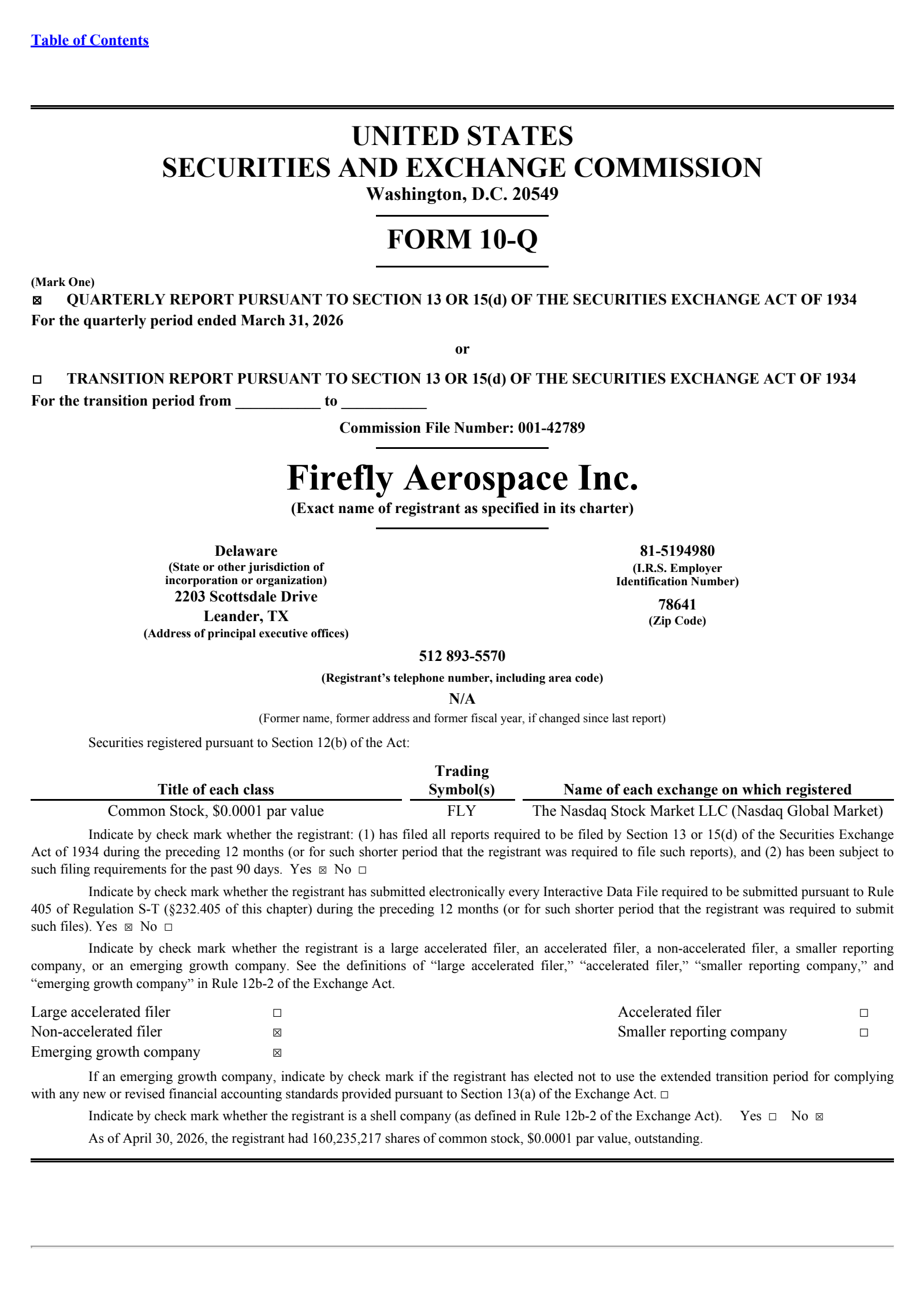 Firefly Aerospace's Q1 2026 Quarterly report