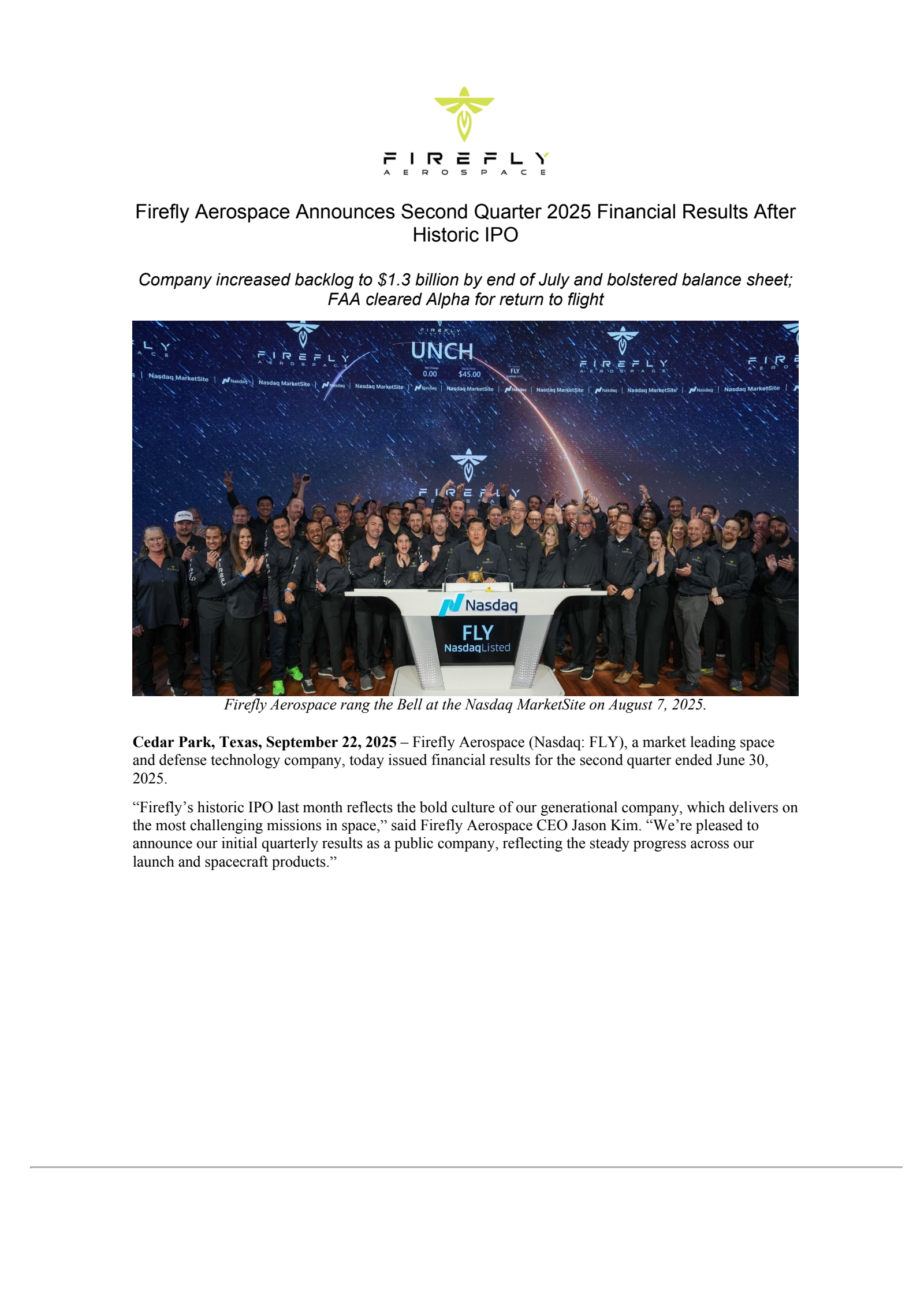 Firefly Aerospace's Q2 2025 Earnings Release