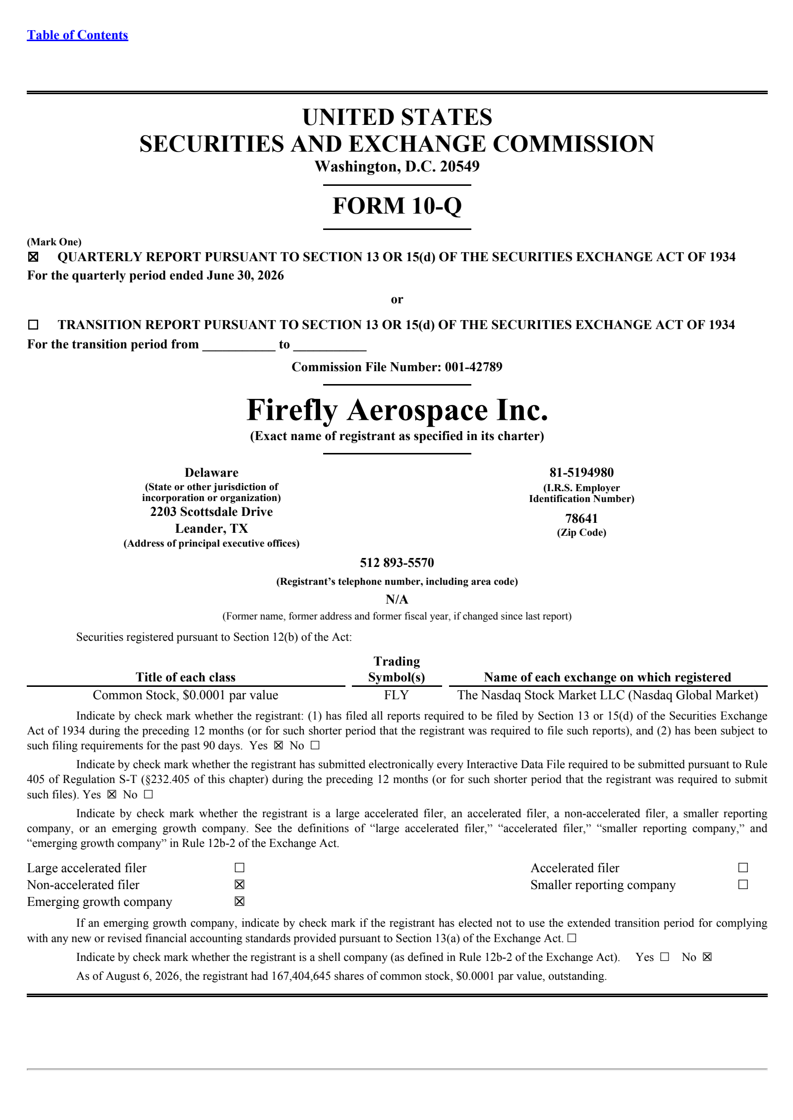 Firefly Aerospace's Q2 2026 Quarterly report