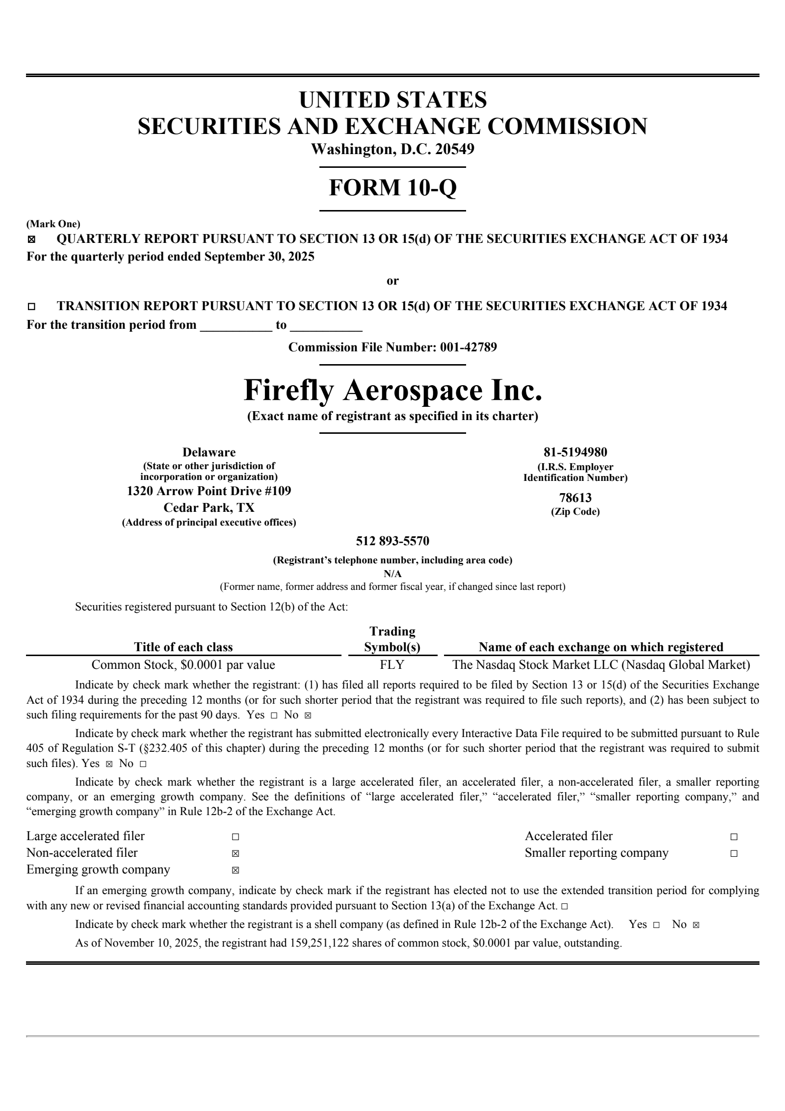 Firefly Aerospace's Q3 2025 Quarterly Report