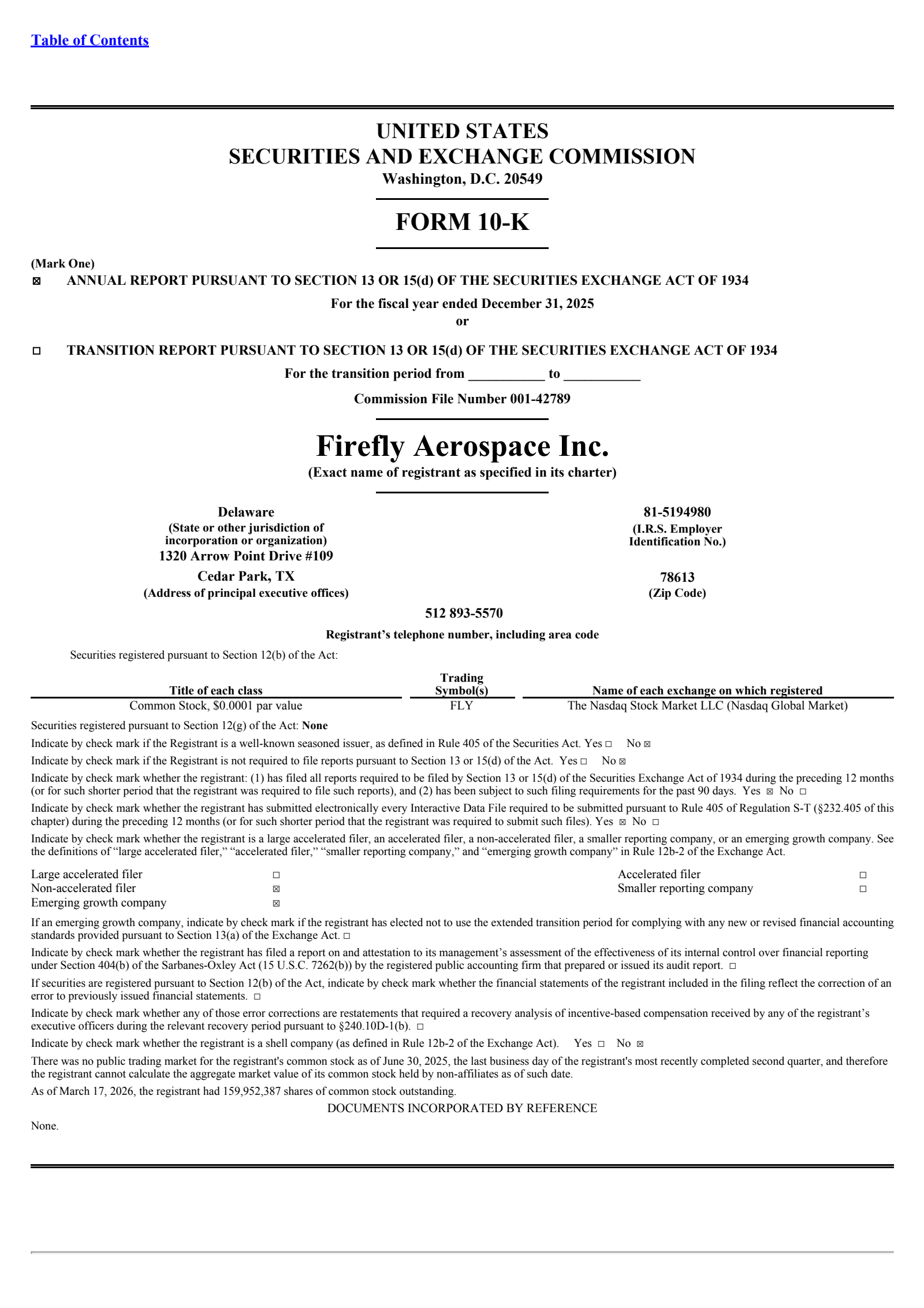 Firefly Aerospace's Q4 2025 Annual report
