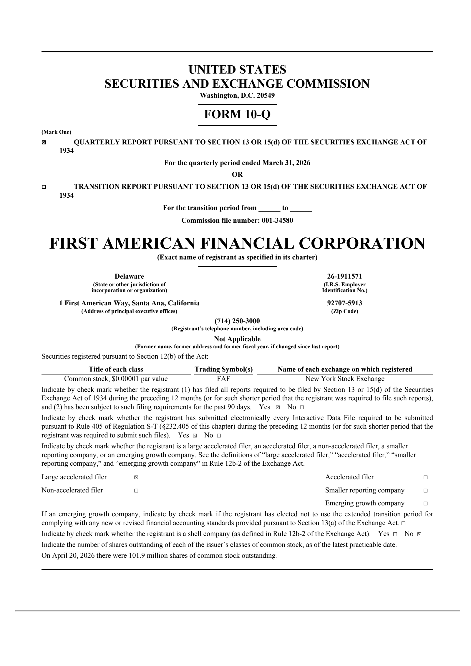 First American Financial's Q1 2026 Quarterly report