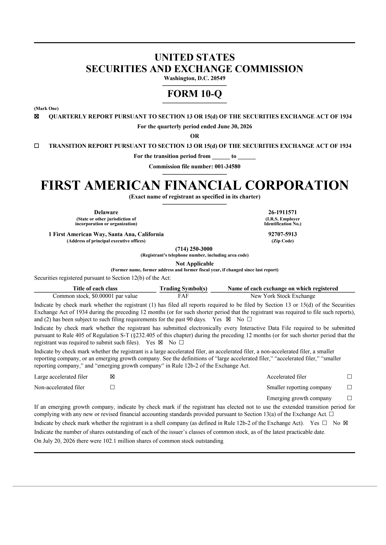 First American Financial's Q2 2026 Quarterly report