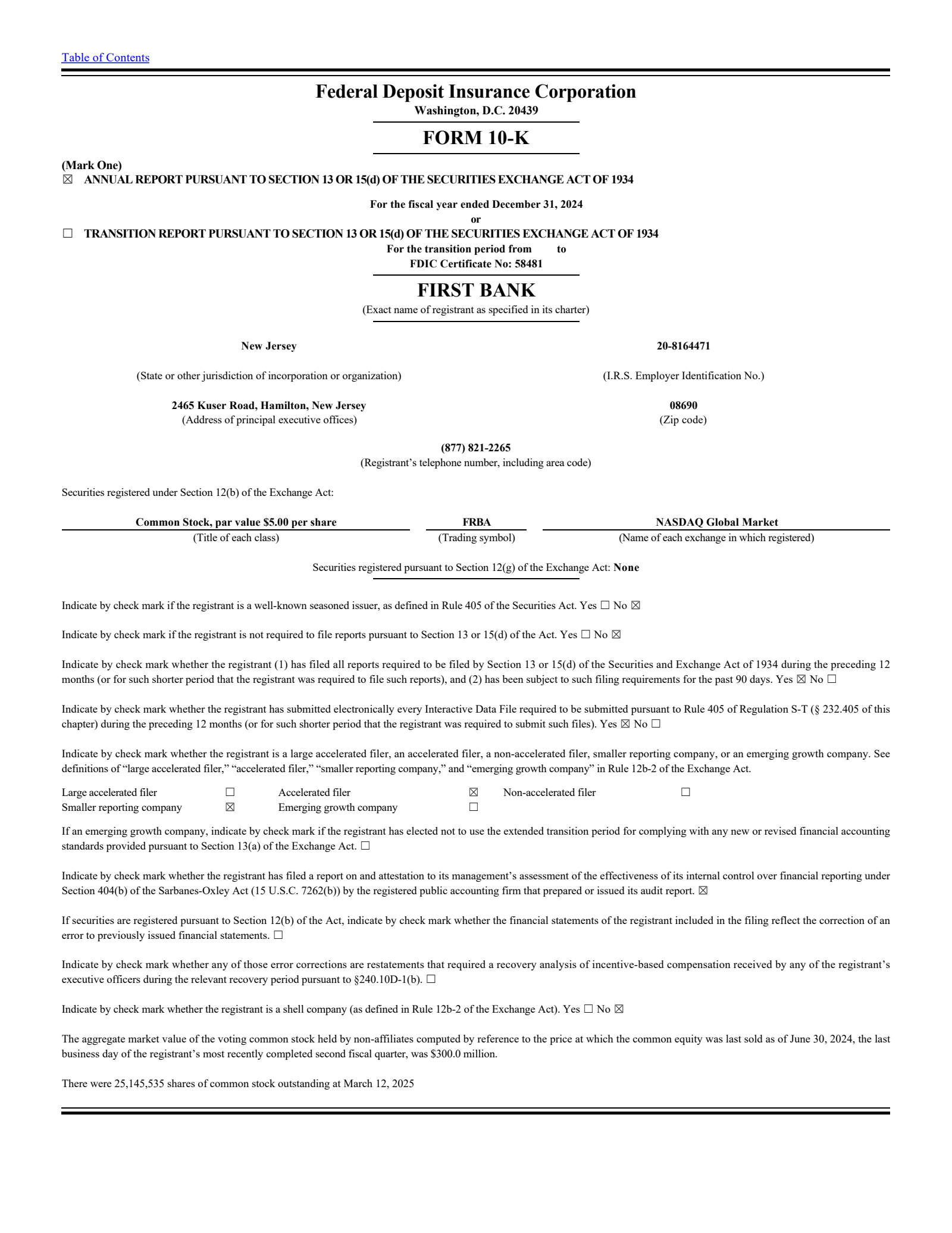 First Bank's Q4 2024 Annual report