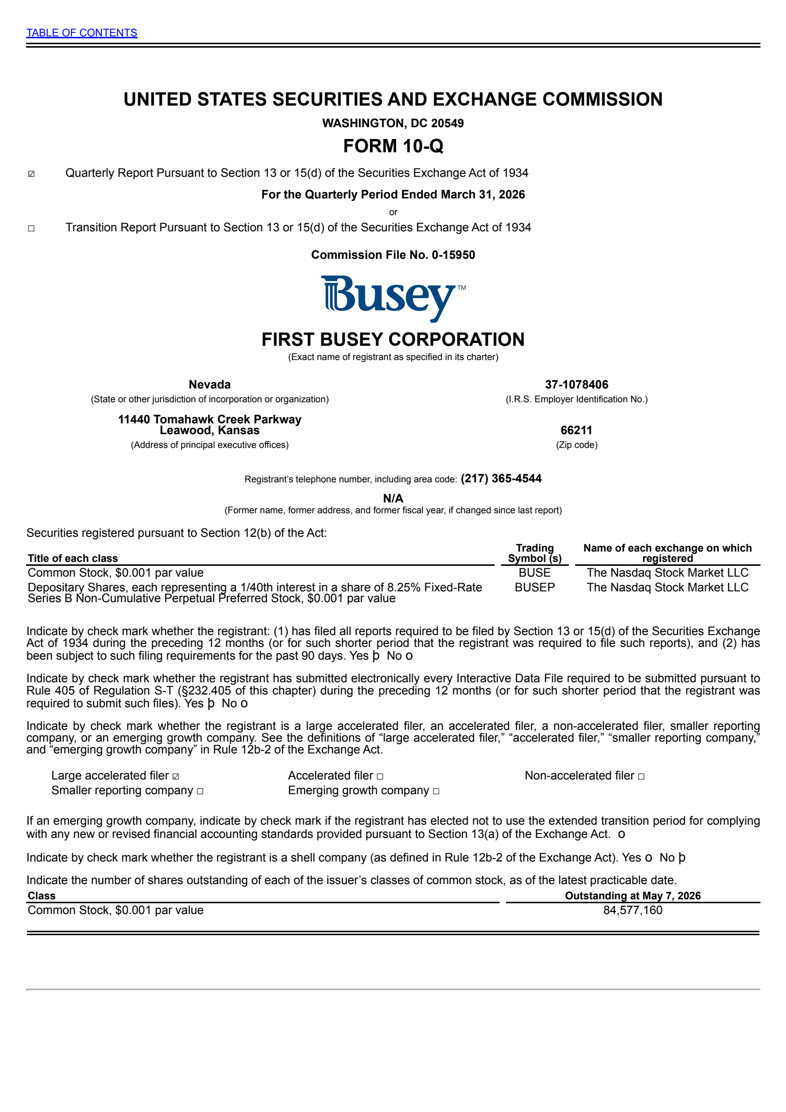 First Busey's Q1 2026 Quarterly report