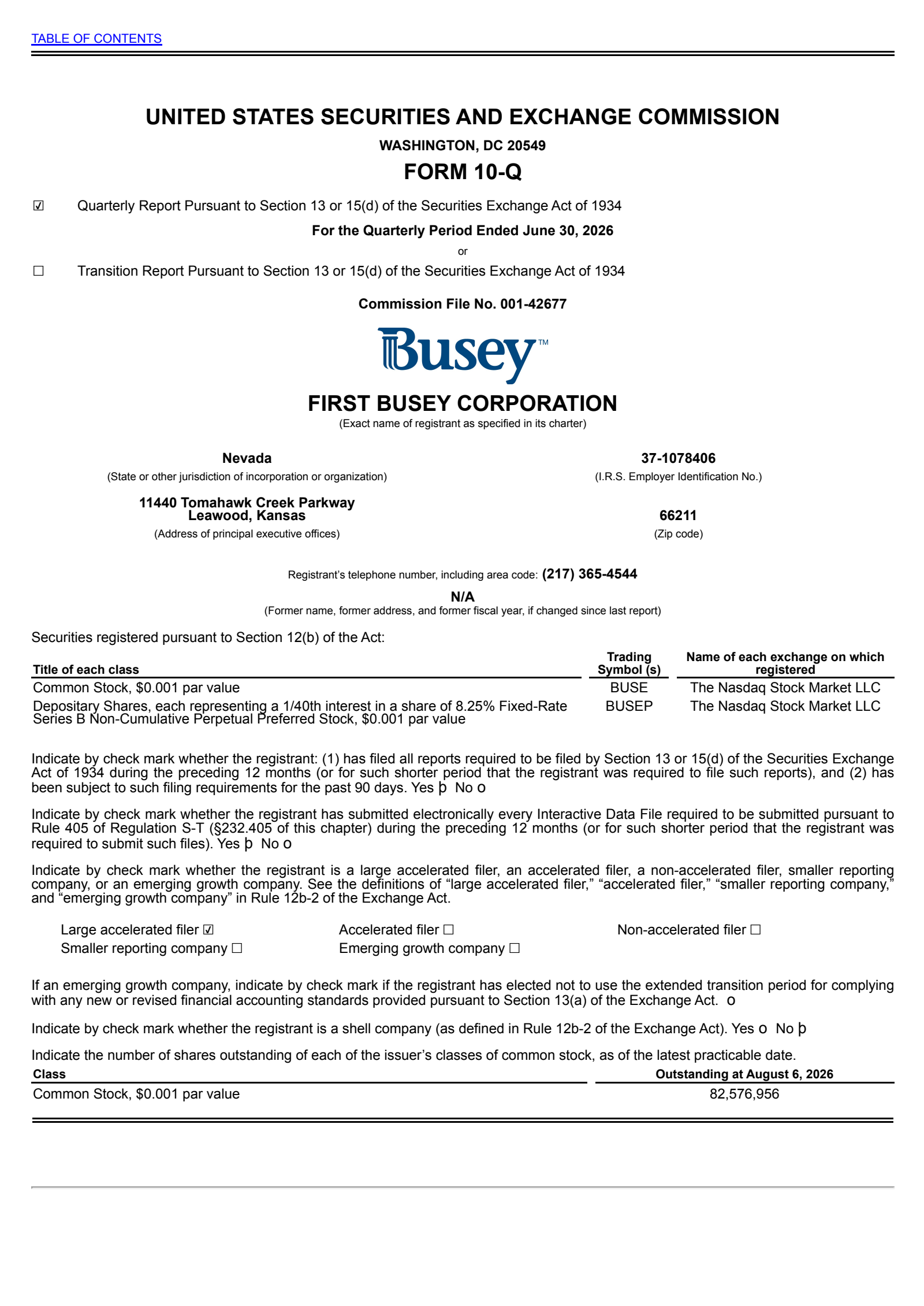 First Busey's Q2 2026 Quarterly report