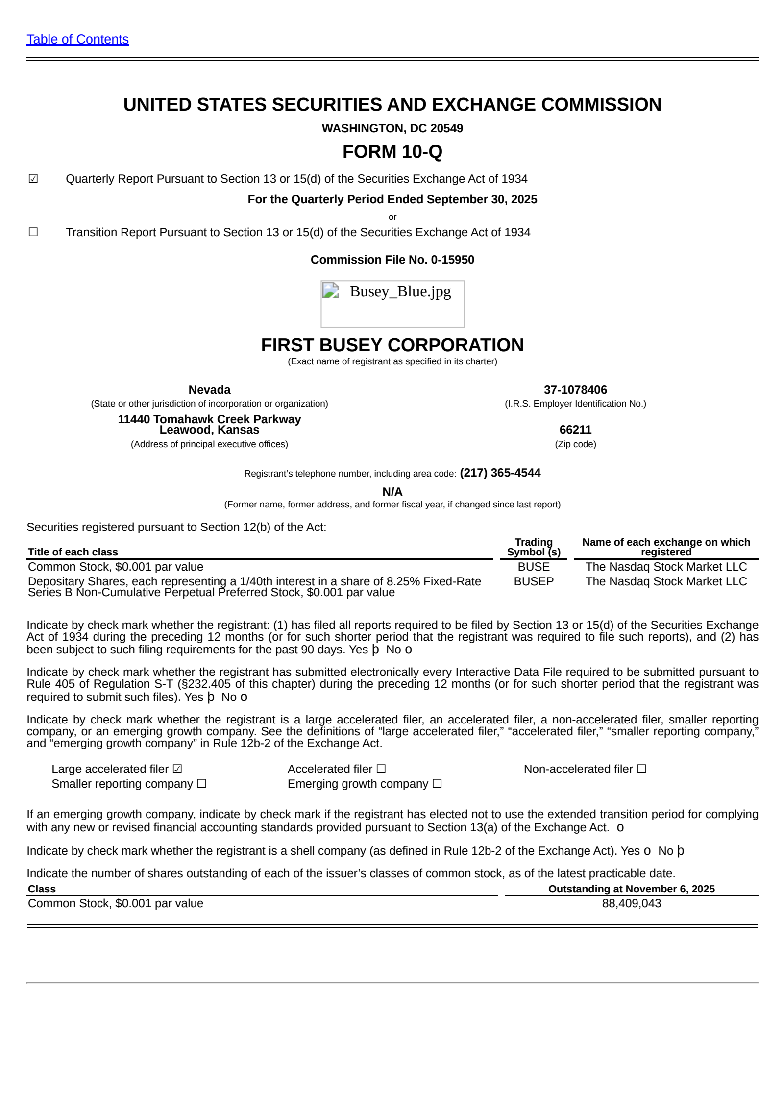 First Busey's Q3 2025 Quarterly Report
