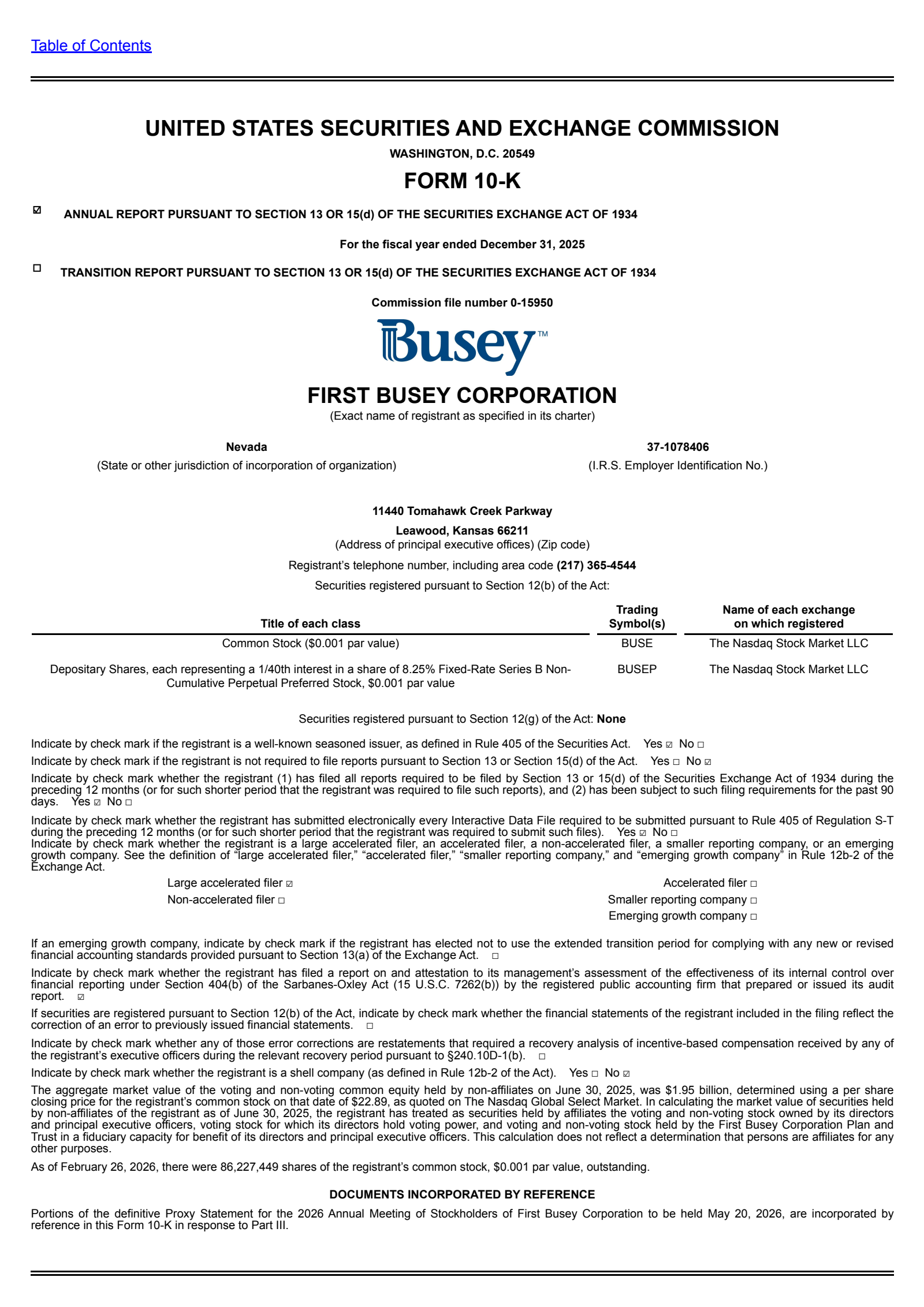 First Busey's Q4 2025 Annual report