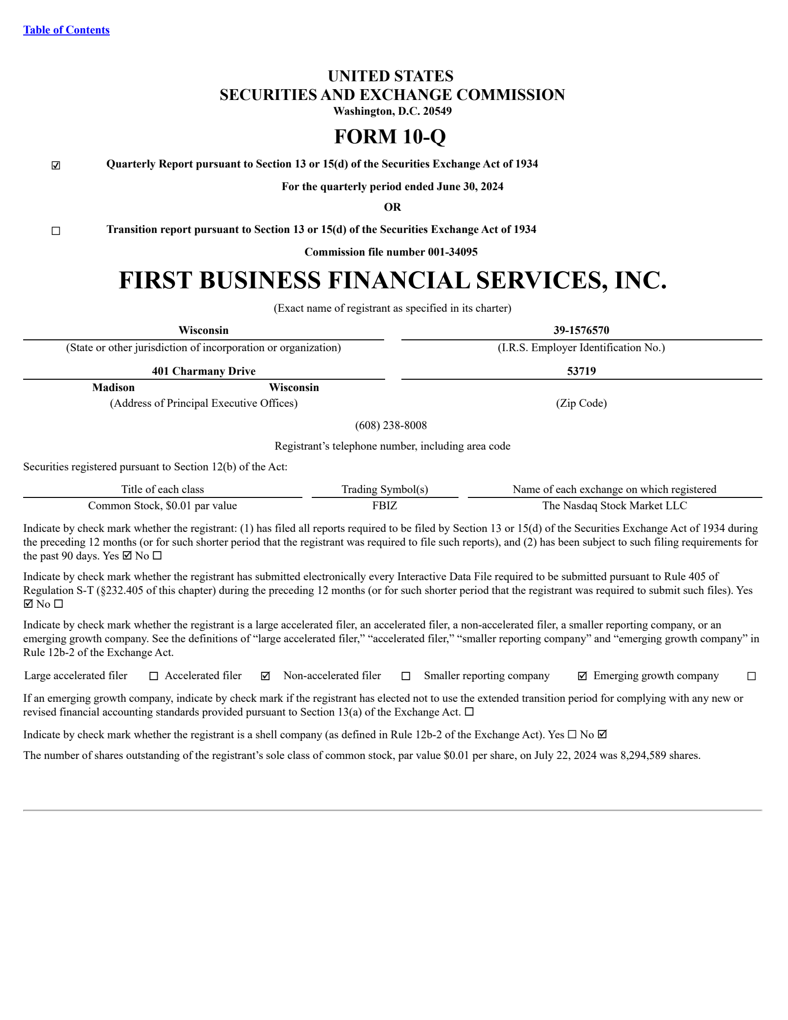 First Business Financial Services' Q2 2024 Quarterly Report