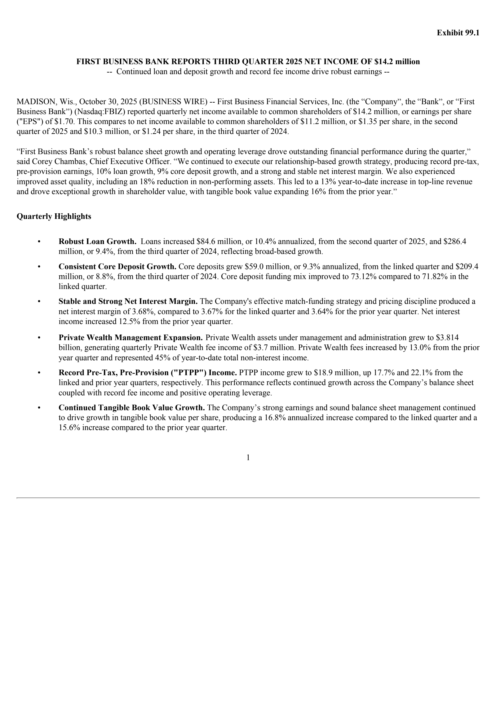 First Business Financial Services' Q3 2025 Earnings Release