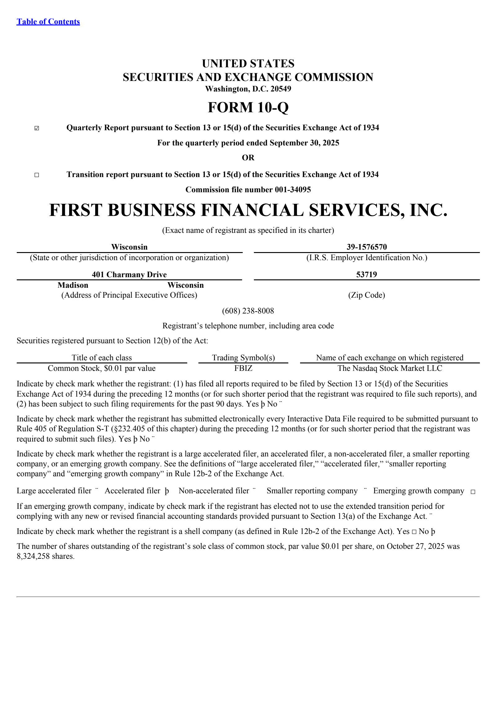 First Business Financial Services' Q3 2025 Quarterly Report