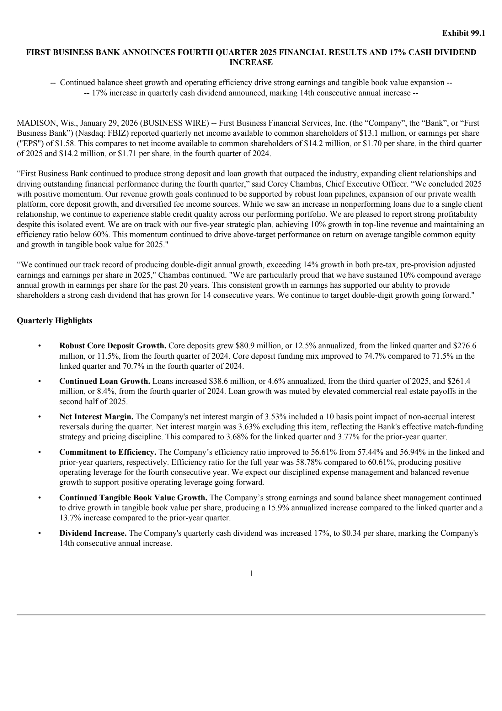 First Business Financial Services' Q4 2025 Press Release