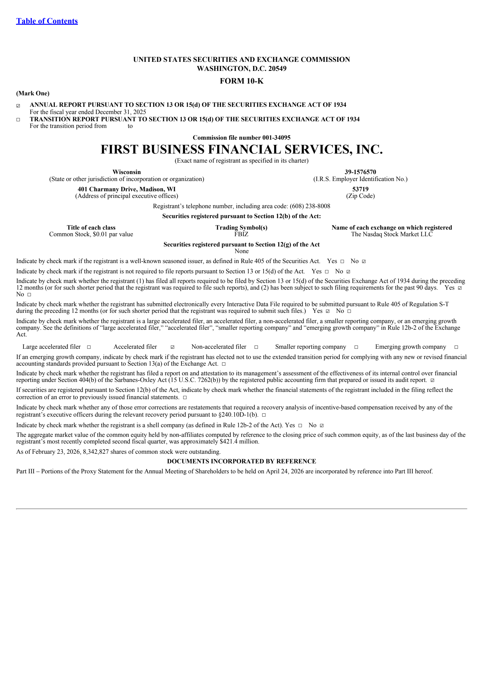 First Business Financial Services' Q4 2025 Annual report