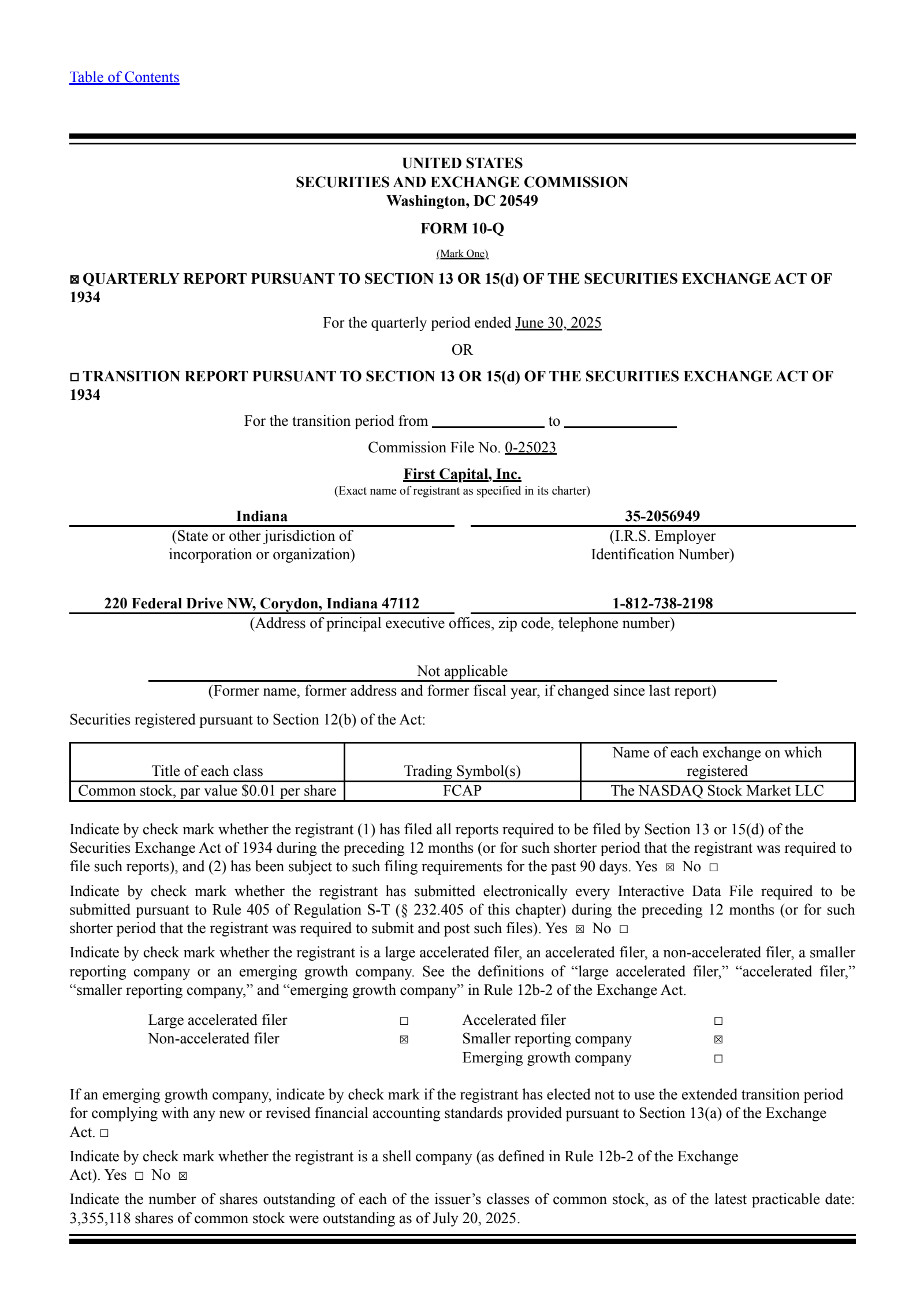 First Capital's Q2 2025 Quarterly report