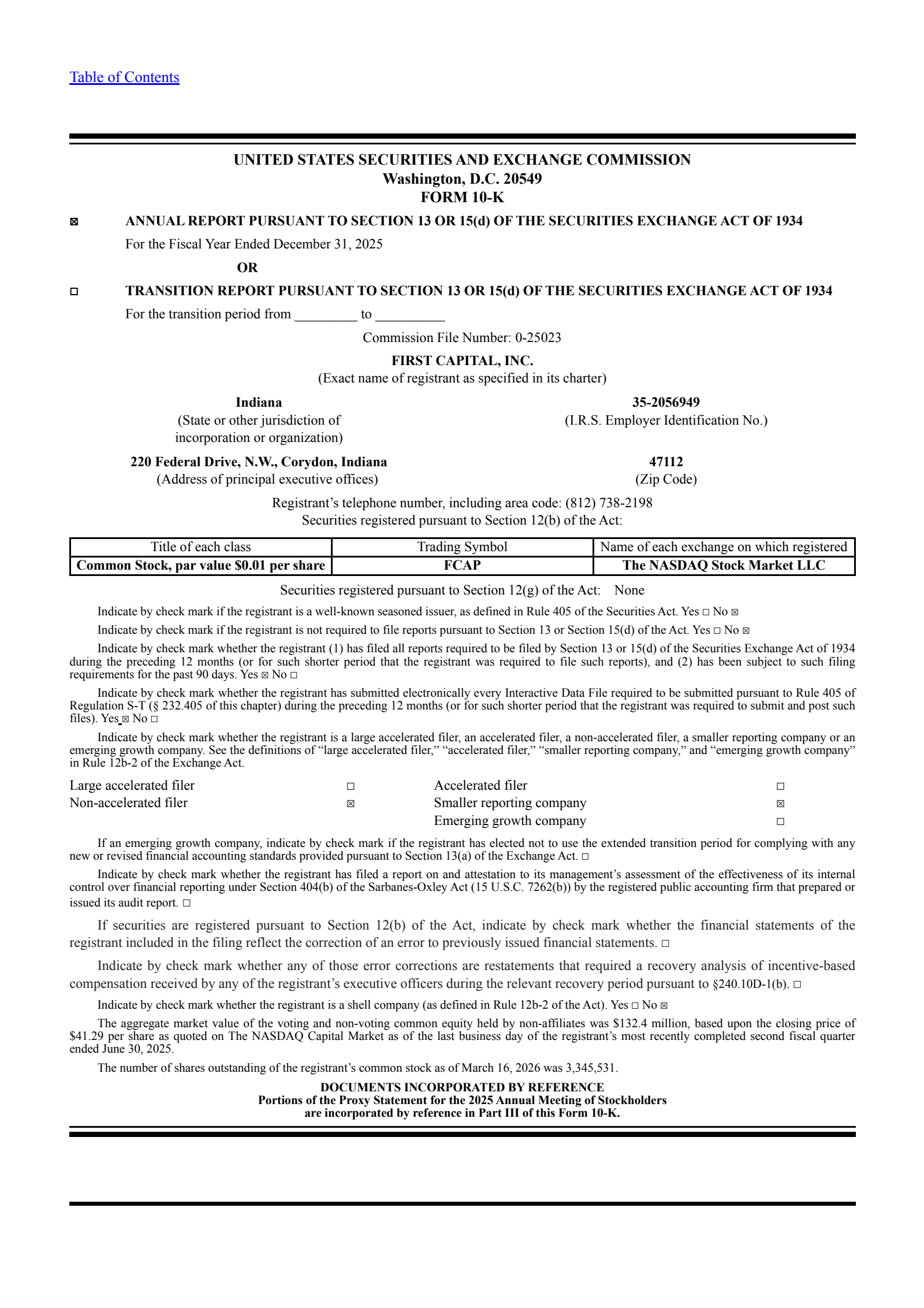 First Capital's Q4 2025 Annual report