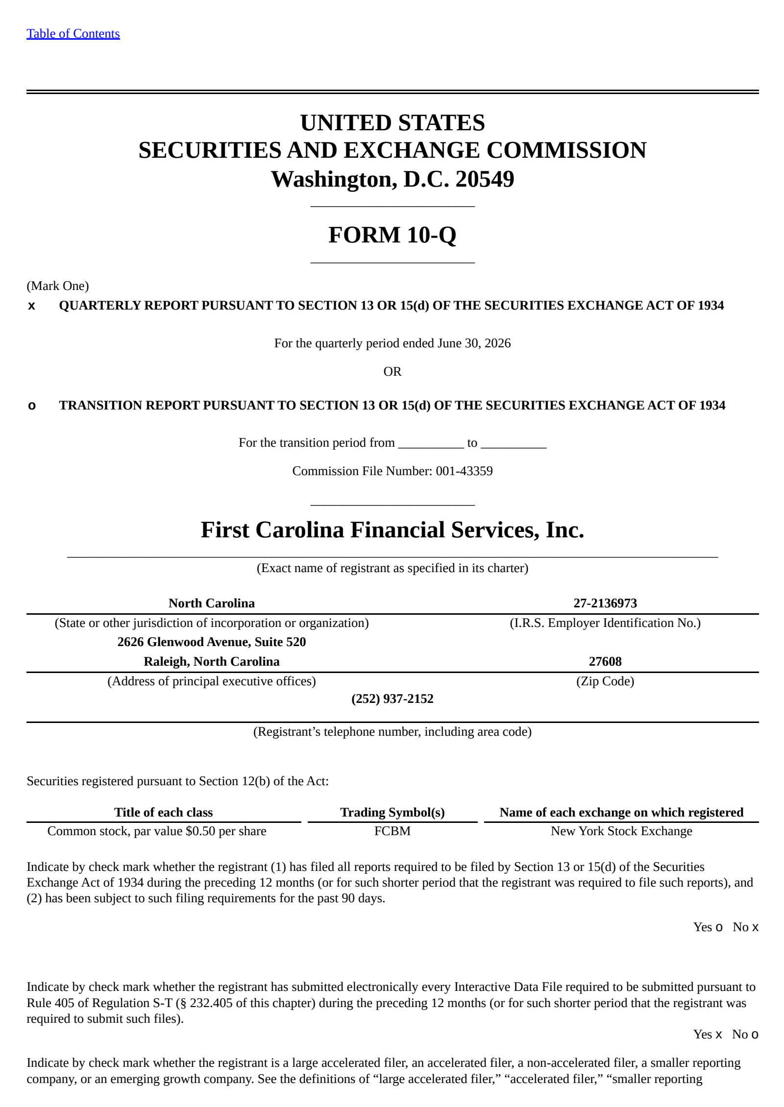 First Carolina Financial Services' Q2 2026 Quarterly report