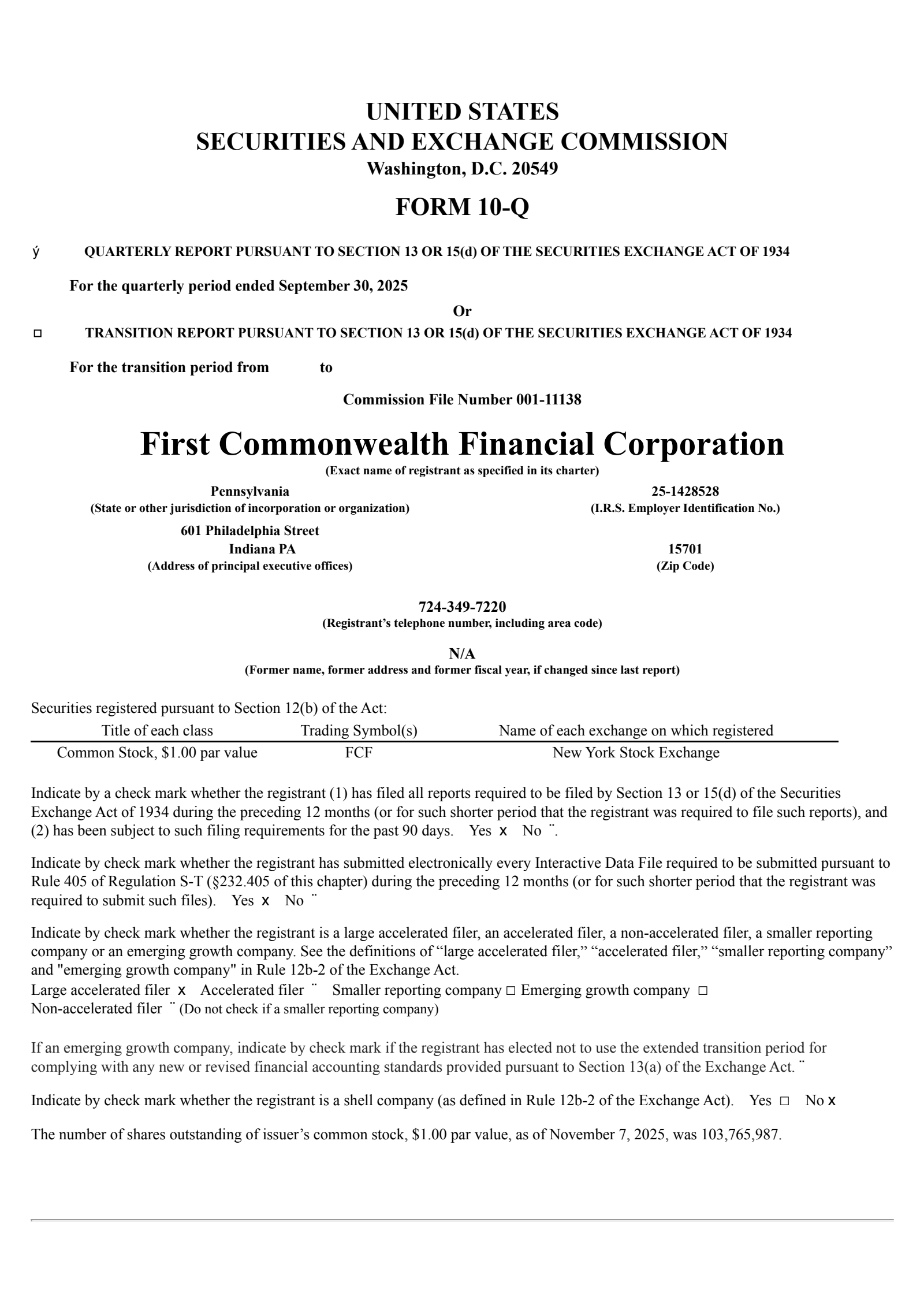 First Commonwealth Financial's Q3 2025 Quarterly Report