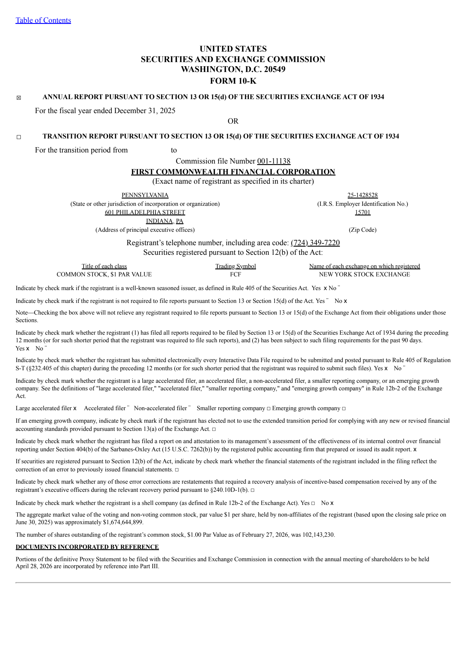 First Commonwealth Financial's Q4 2025 Annual report