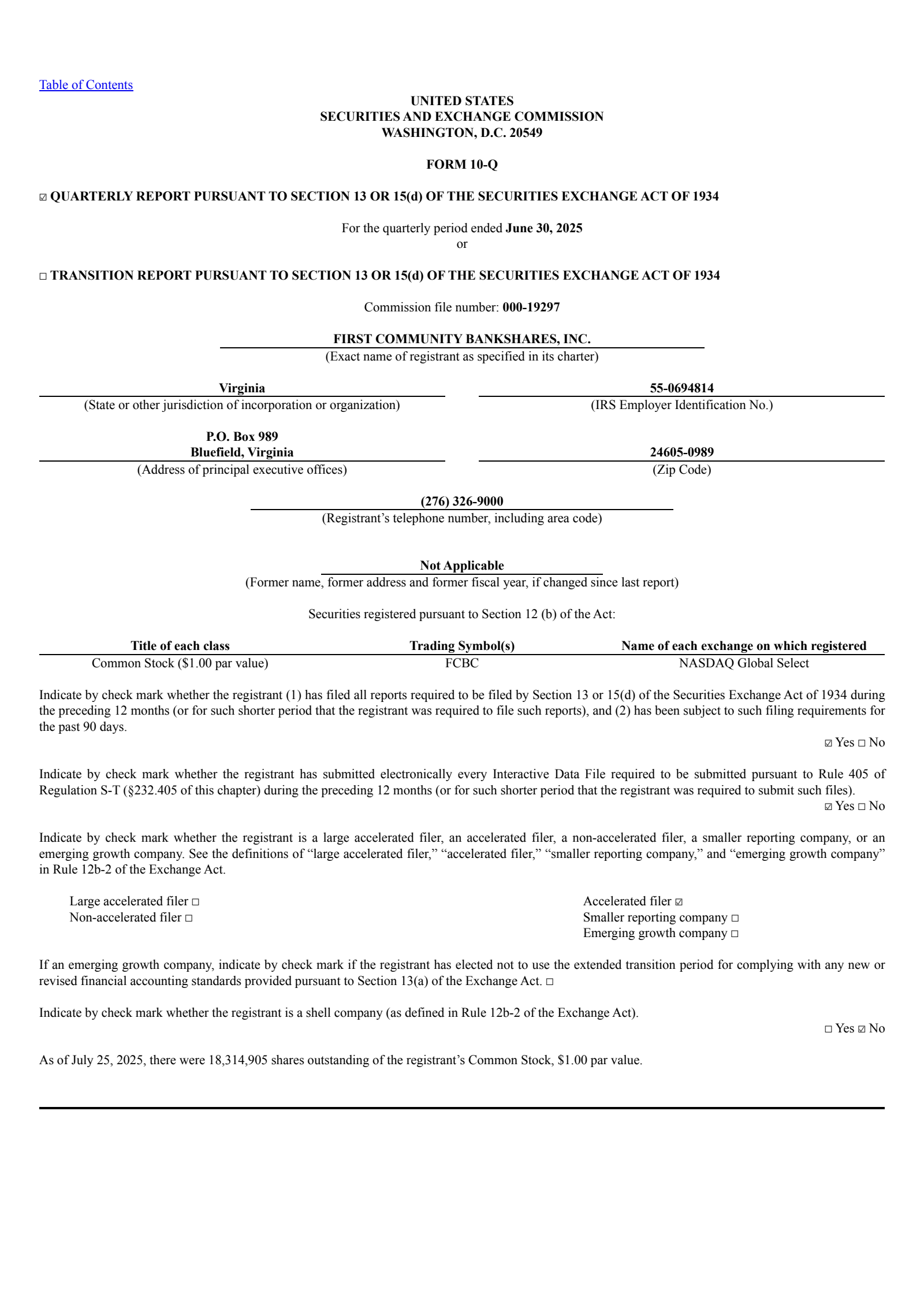First Community Bancshares' Q2 2025 Quarterly report