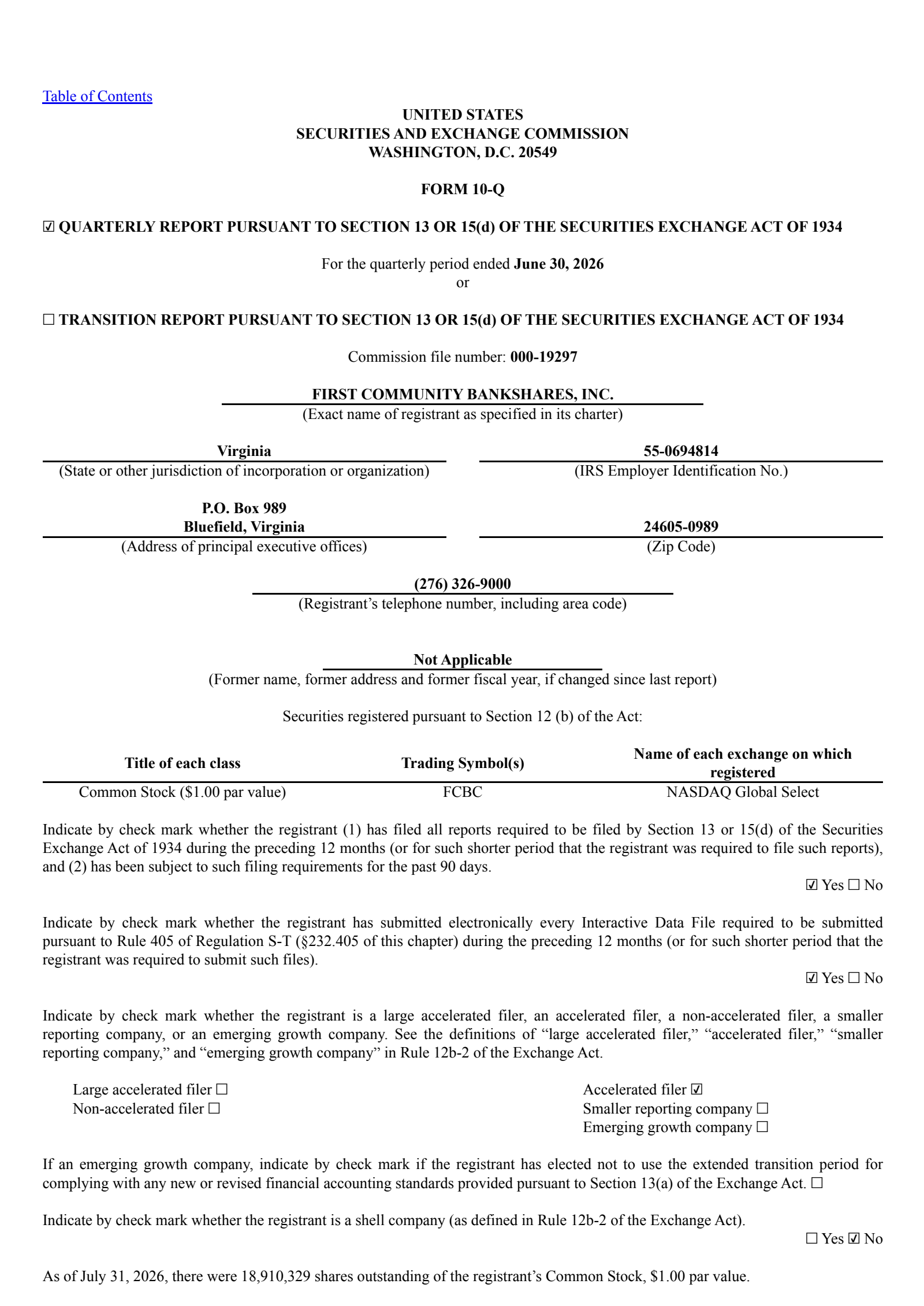 First Community Bancshares' Q2 2026 Quarterly report