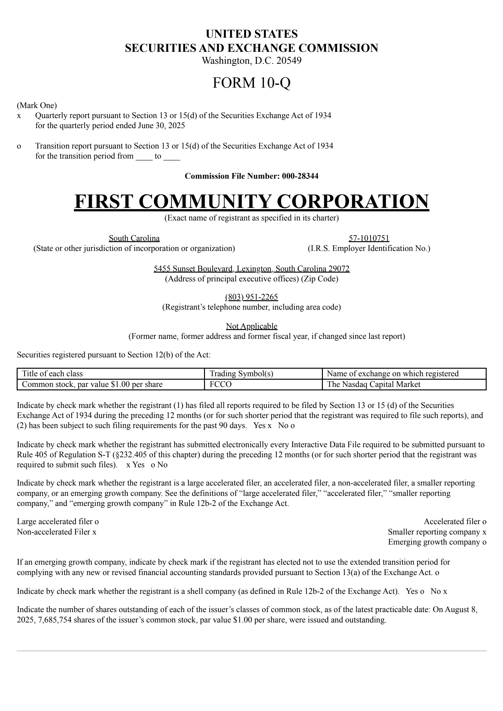 First Community's Q2 2025 Quarterly report