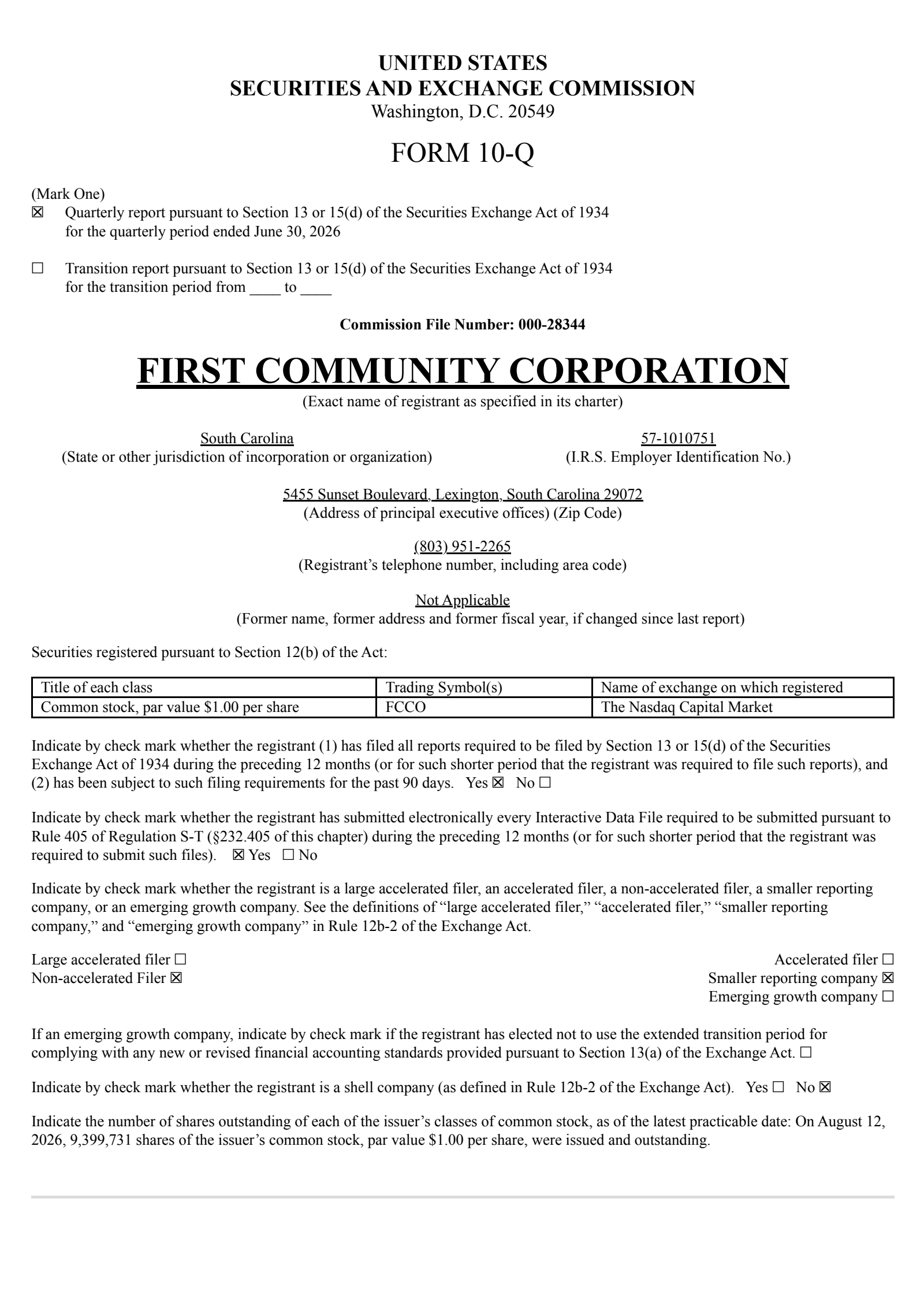 First Community's Q2 2026 Quarterly report