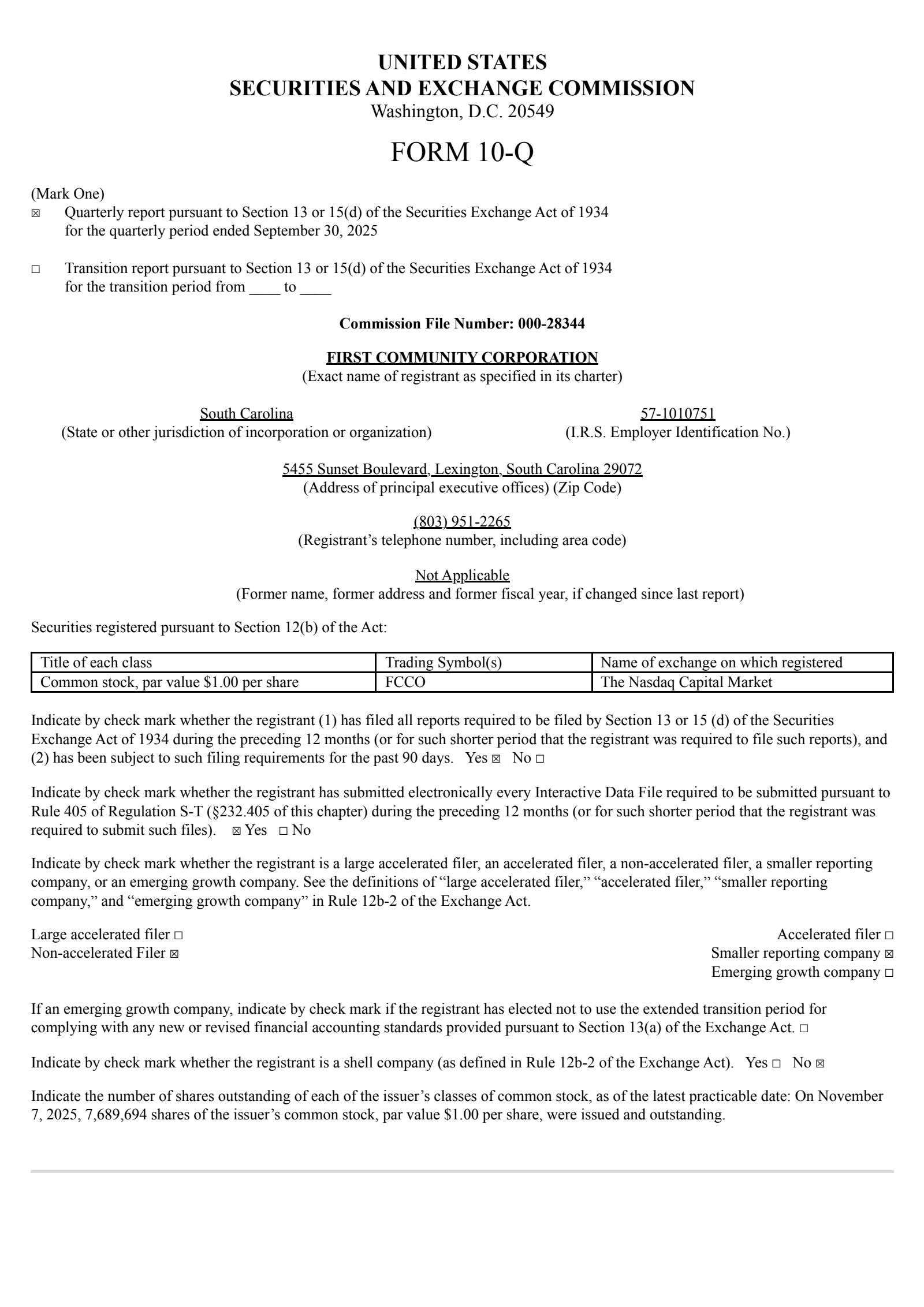 First Community's Q3 2025 Quarterly Report