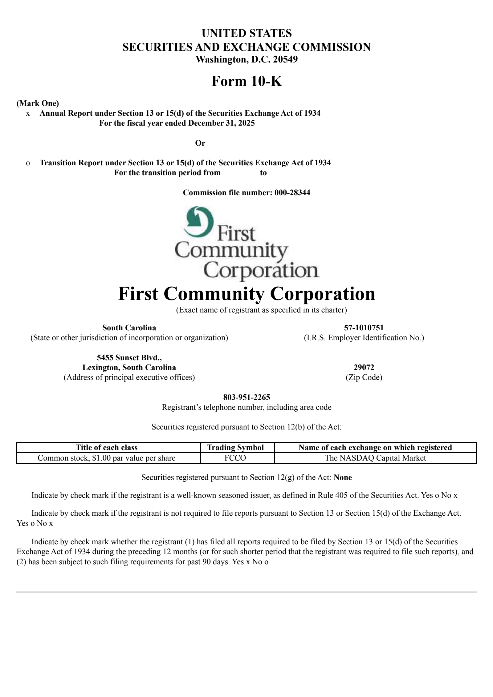 First Community's Q4 2025 Annual report