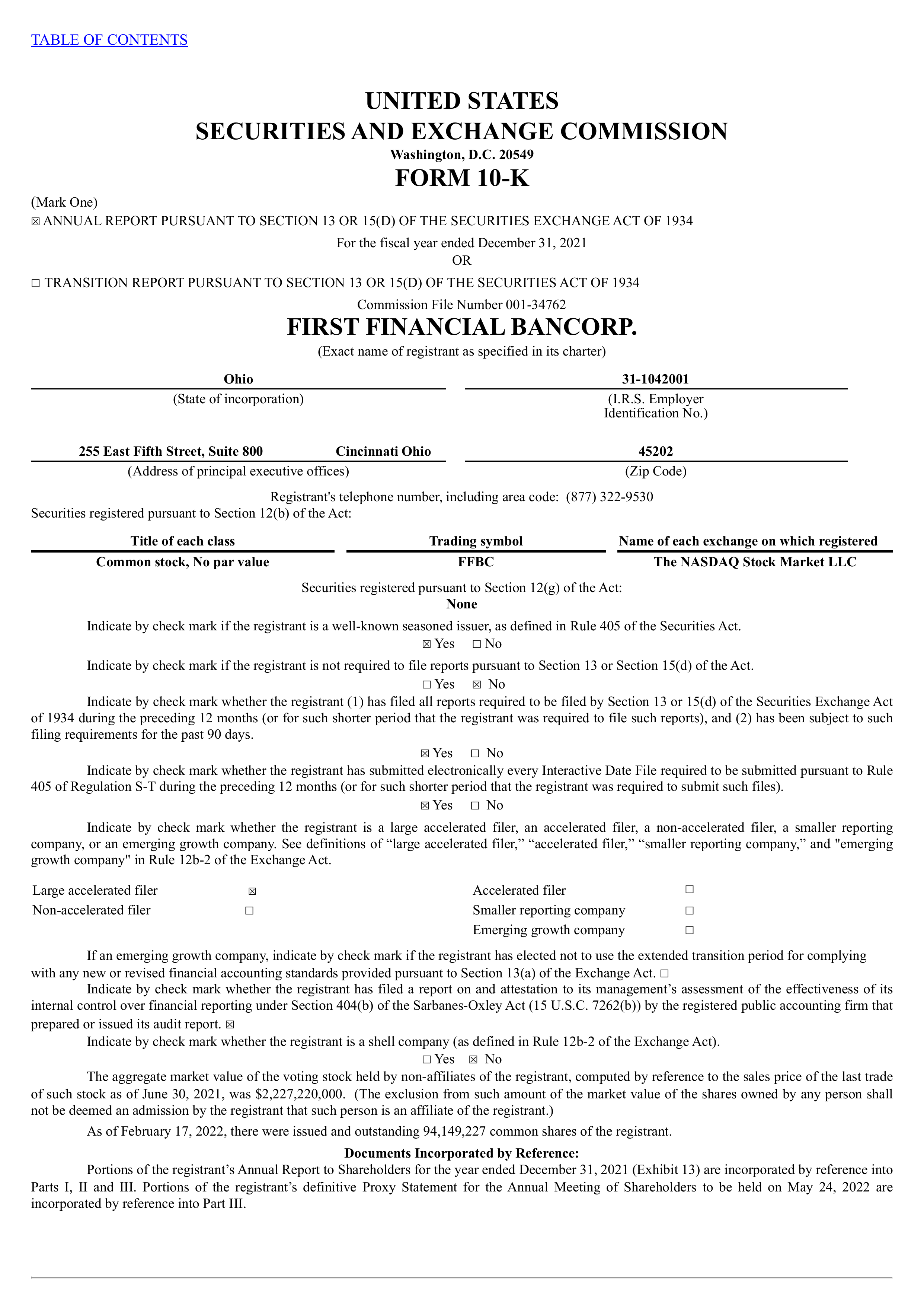 First Financial Bancorp.'s Q4 2021 Annual report
