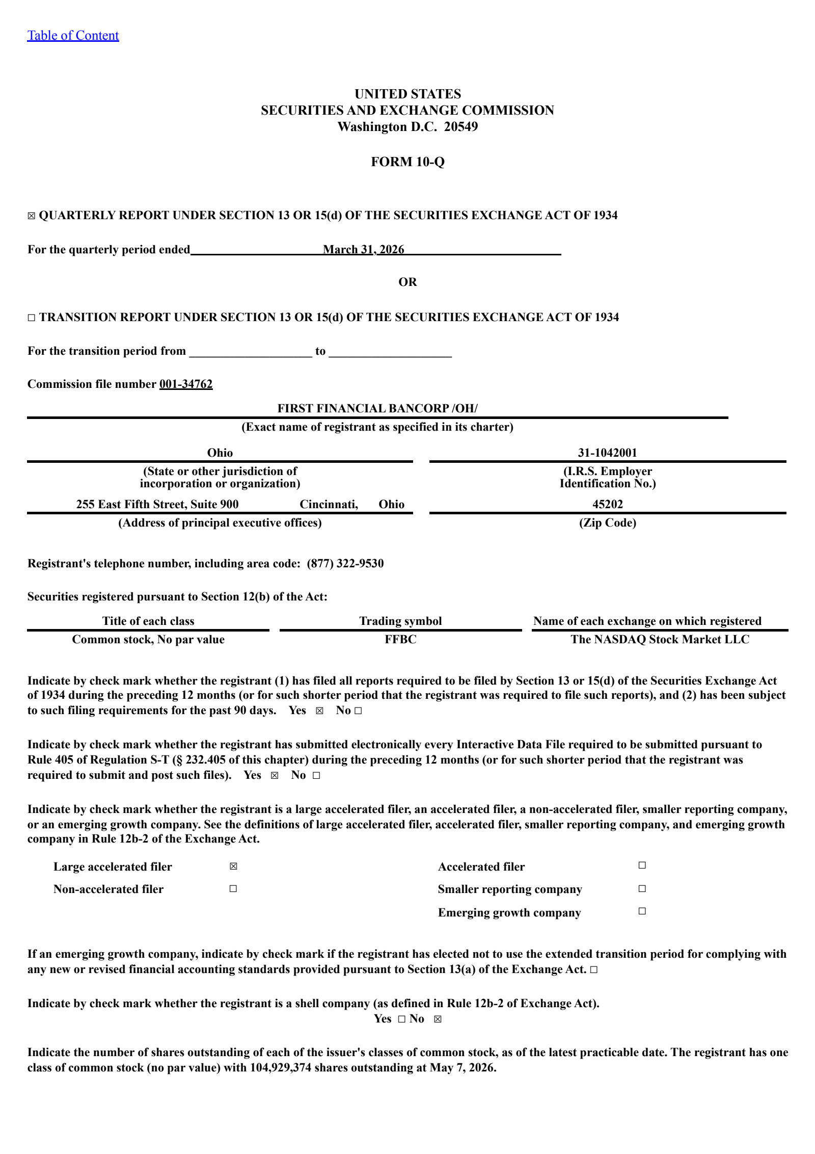 First Financial Bancorp.'s Q1 2026 Quarterly report