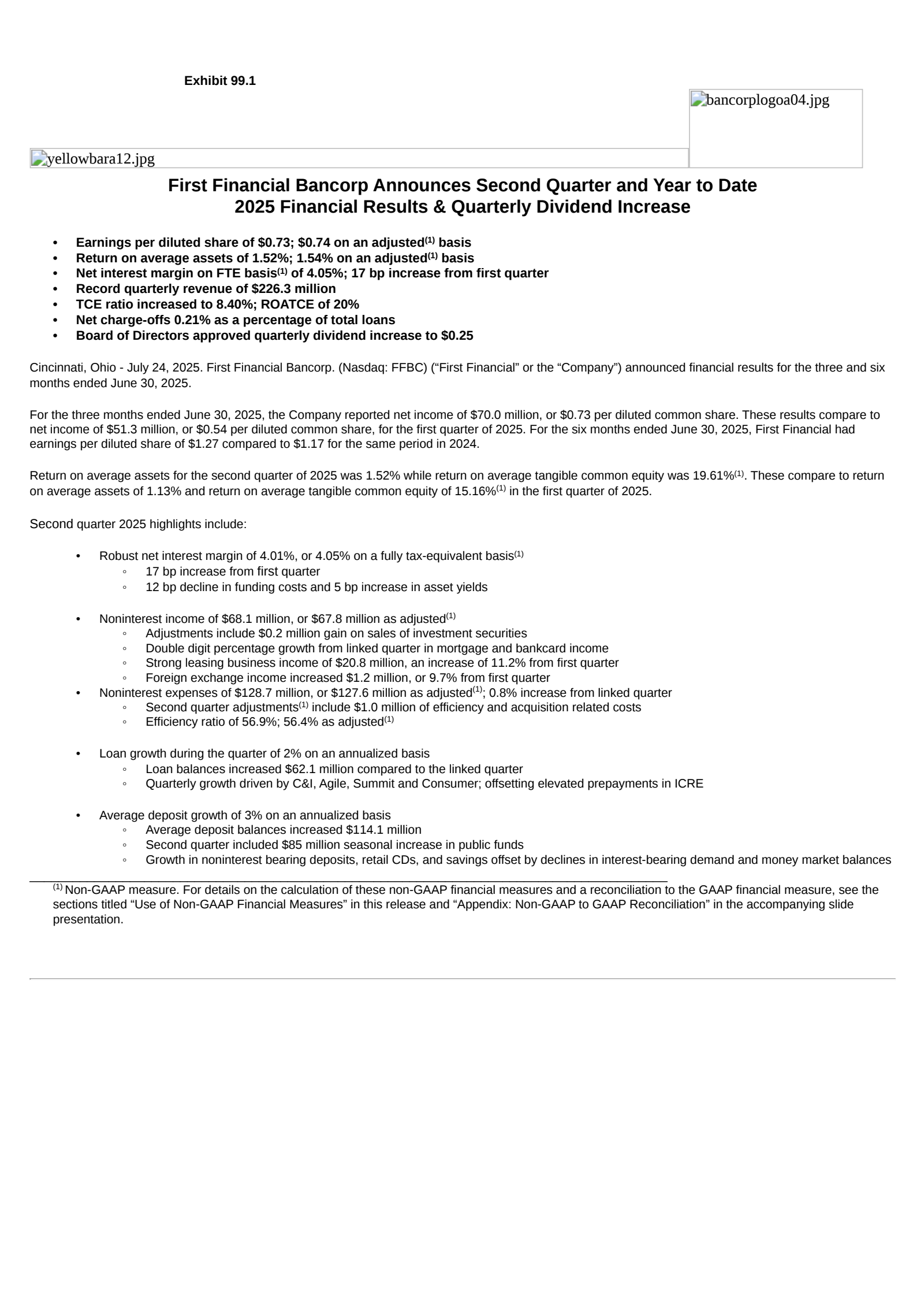 First Financial Bancorp.'s Q2 2025 Press Release
