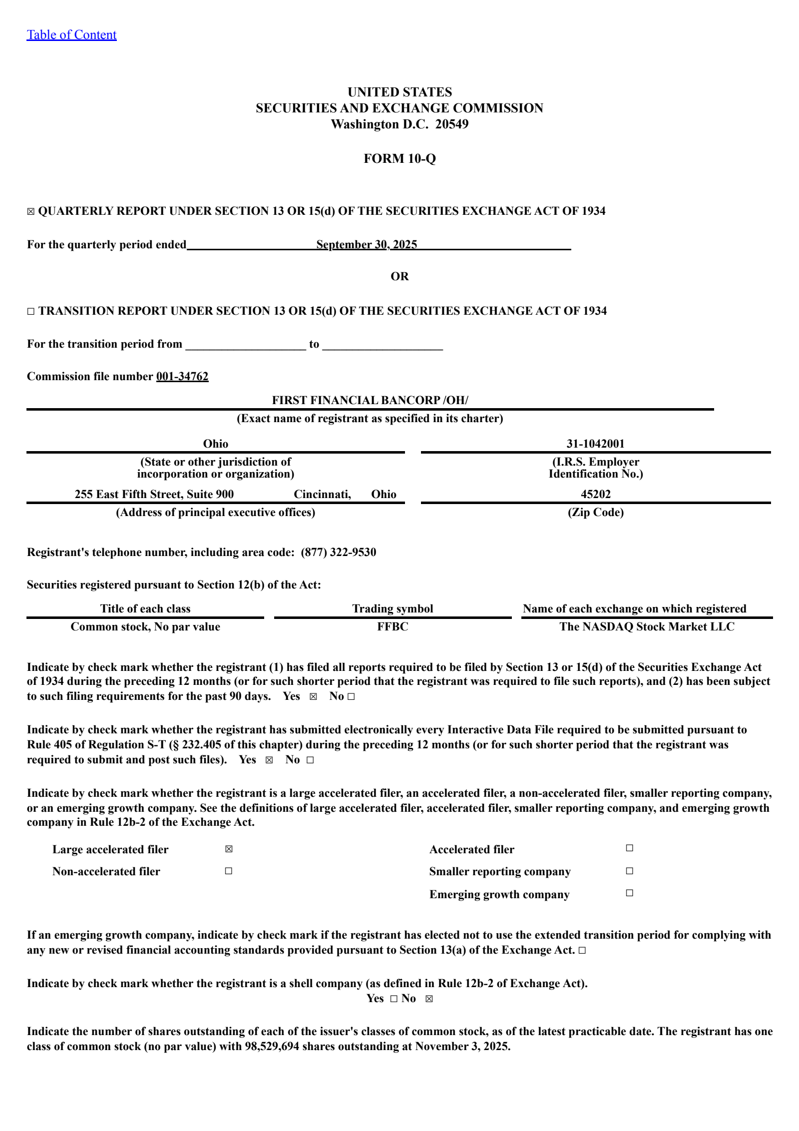 First Financial Bancorp.'s Q3 2025 Quarterly Report