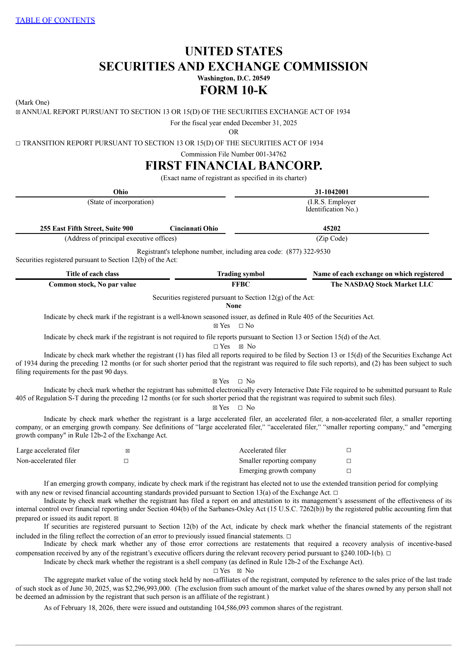 First Financial Bancorp.'s Q4 2025 Annual report